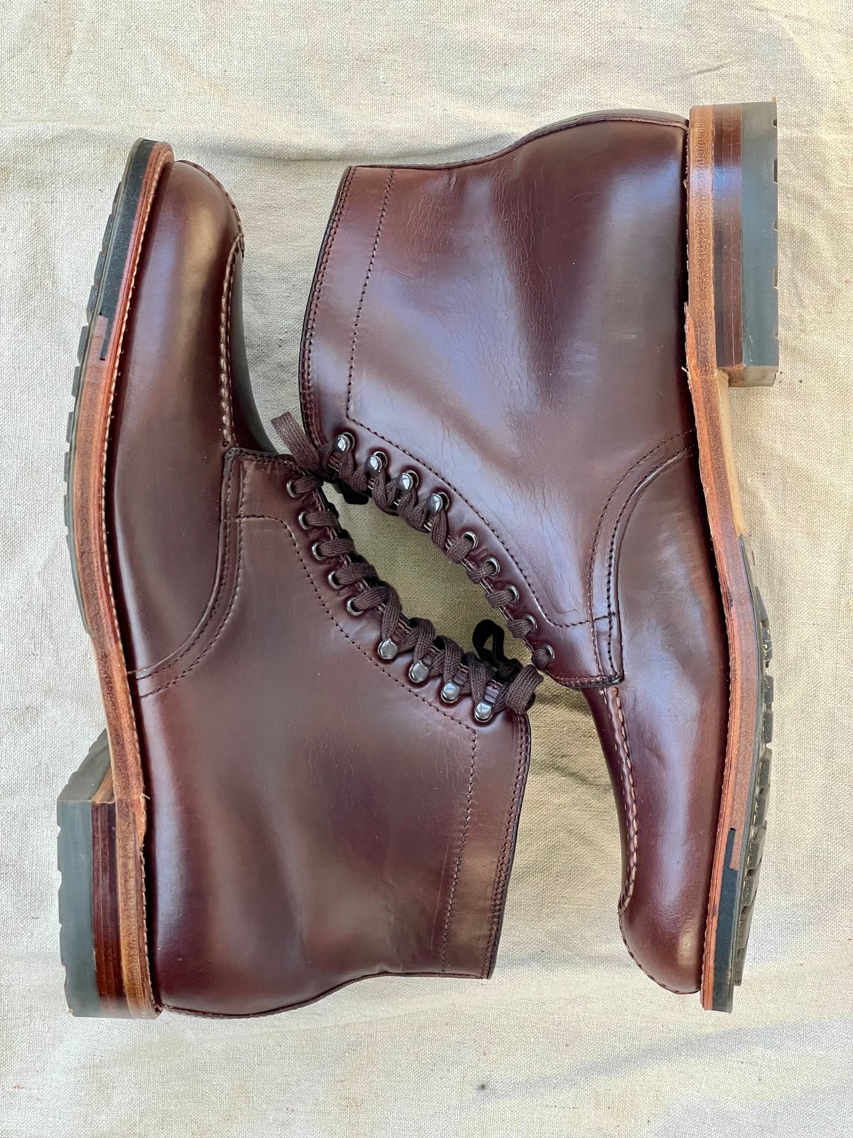 Photo by goodboots_badfeet on November 1, 2025 of the Alden x Brick + Mortar Brigadier Boot in Horween Brown Chromexcel.