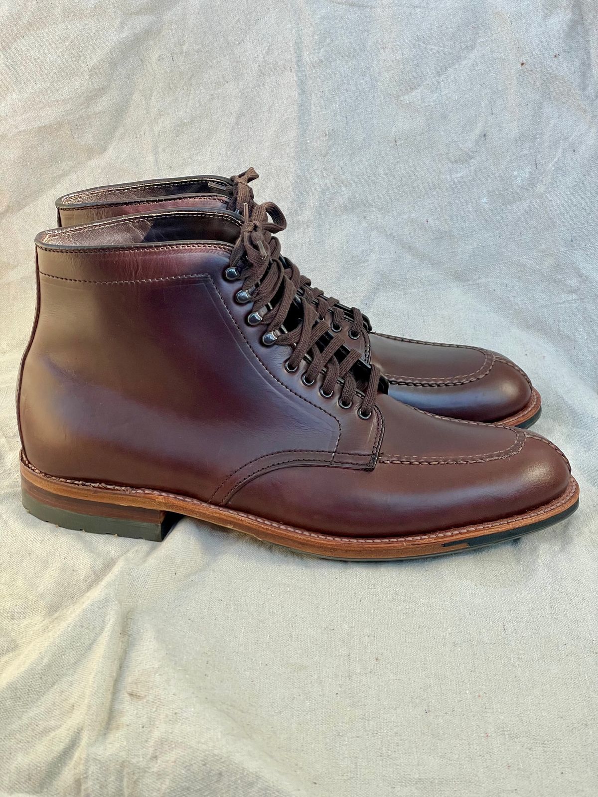 Photo by goodboots_badfeet on November 1, 2025 of the Alden x Brick + Mortar Brigadier Boot in Horween Brown Chromexcel.