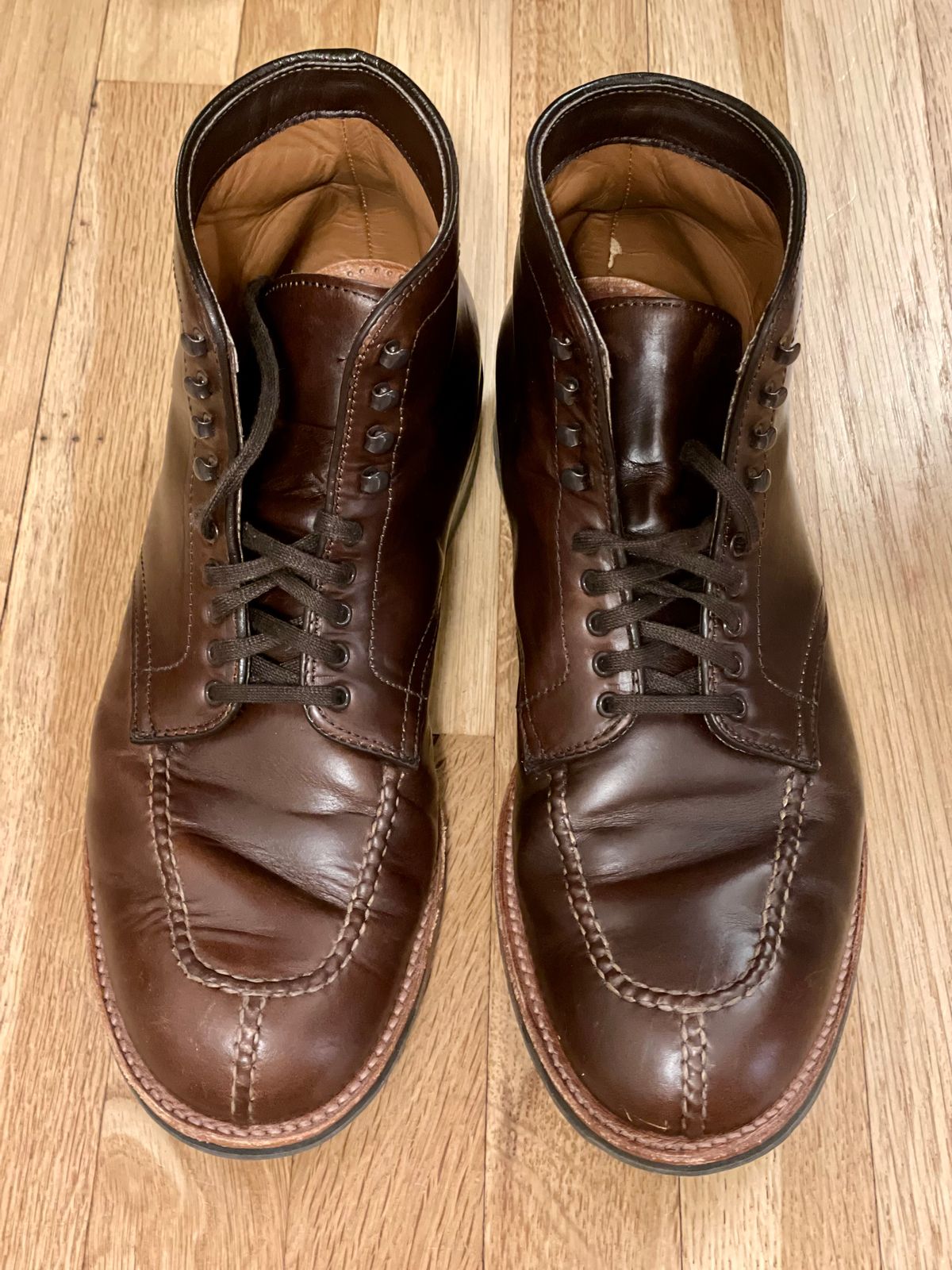 Photo by goodboots_badfeet on November 6, 2025 of the Alden x Brick + Mortar Brigadier Boot in Horween Brown Chromexcel.