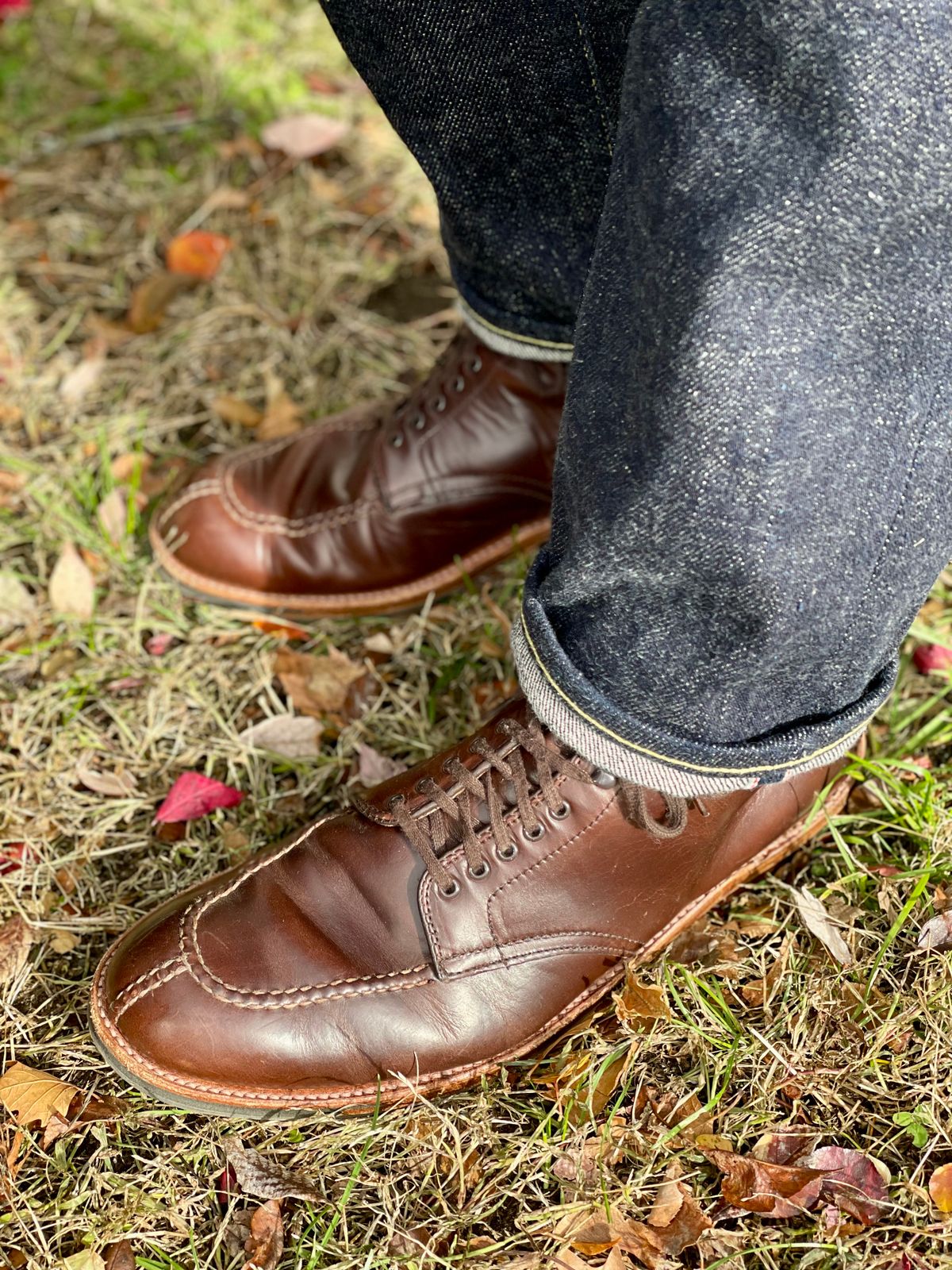 Photo by goodboots_badfeet on November 16, 2025 of the Alden x Brick + Mortar Brigadier Boot in Horween Brown Chromexcel.