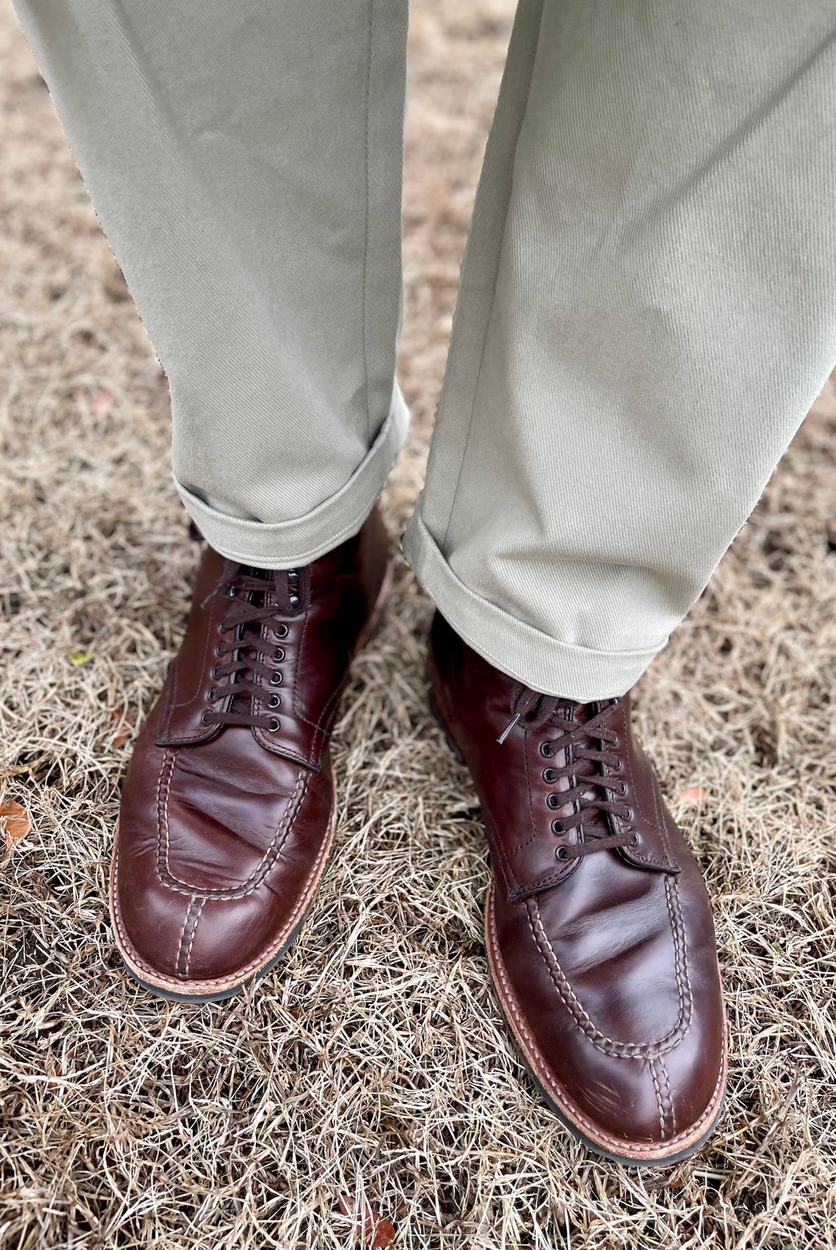 Photo by goodboots_badfeet on November 21, 2025 of the Alden x Brick + Mortar Brigadier Boot in Horween Brown Chromexcel.