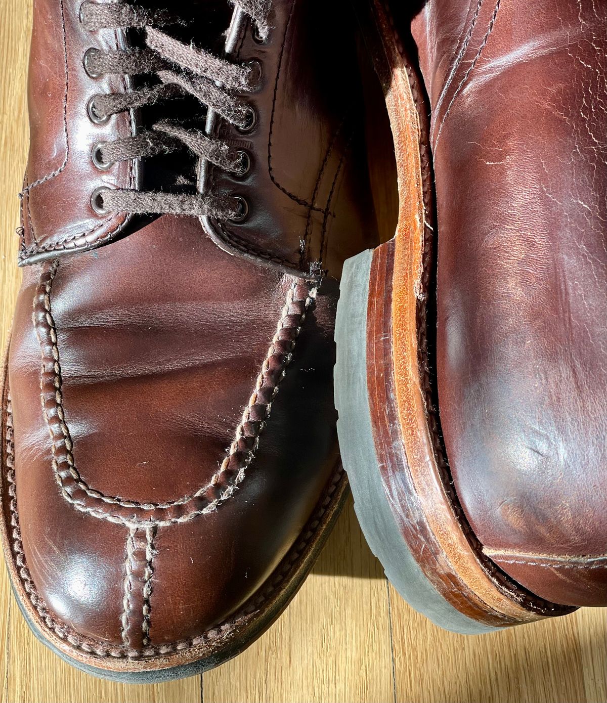 Photo by goodboots_badfeet on December 11, 2025 of the Alden x Brick + Mortar Brigadier Boot in Horween Brown Chromexcel.