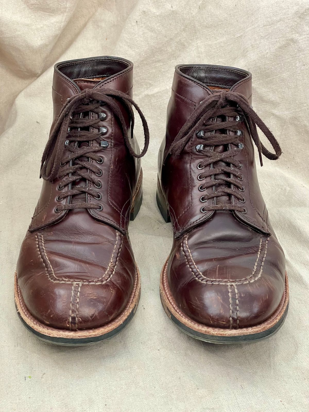 Photo by goodboots_badfeet on January 3, 2026 of the Alden x Brick + Mortar Brigadier Boot in Horween Brown Chromexcel.