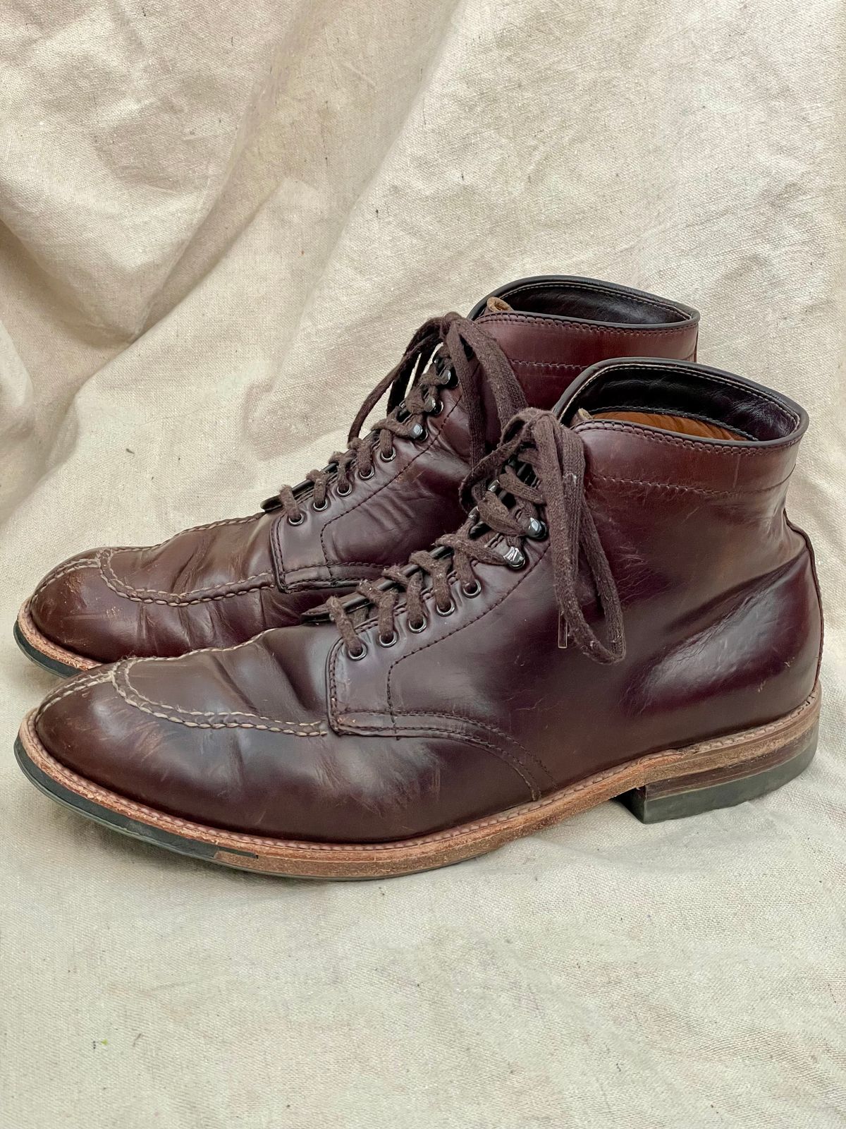 Photo by goodboots_badfeet on January 3, 2026 of the Alden x Brick + Mortar Brigadier Boot in Horween Brown Chromexcel.