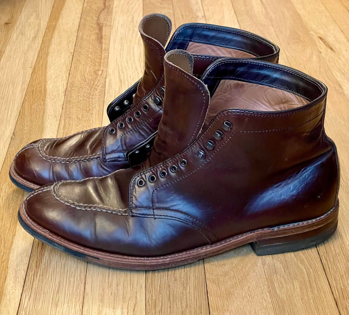 Photo by goodboots_badfeet on January 10, 2026 of the Alden x Brick + Mortar Brigadier Boot in Horween Brown Chromexcel.