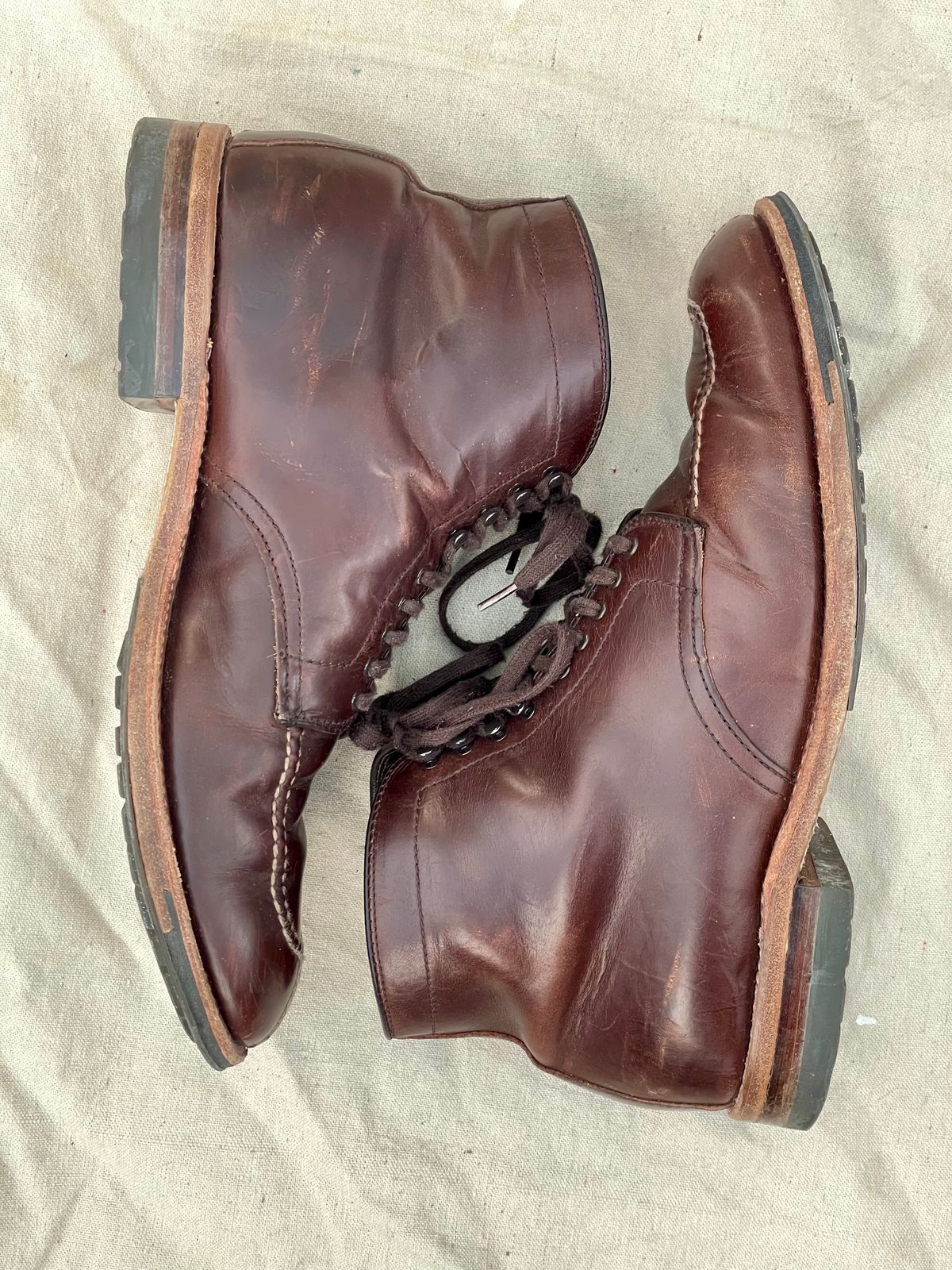 Photo by goodboots_badfeet on February 2, 2026 of the Alden x Brick + Mortar Brigadier Boot in Horween Brown Chromexcel.