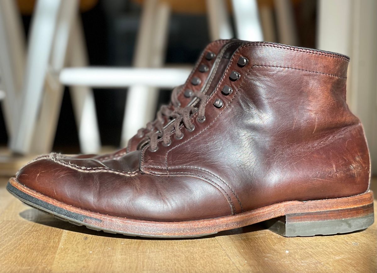 Photo by goodboots_badfeet on February 13, 2026 of the Alden x Brick + Mortar Brigadier Boot in Horween Brown Chromexcel.