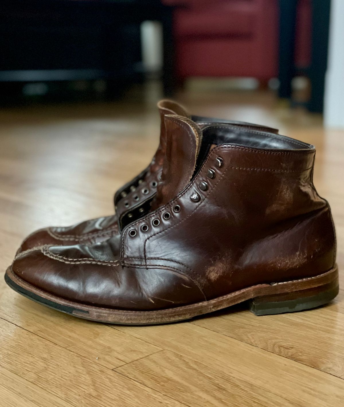 Photo by goodboots_badfeet on March 22, 2026 of the Alden x Brick + Mortar Brigadier Boot in Horween Brown Chromexcel.