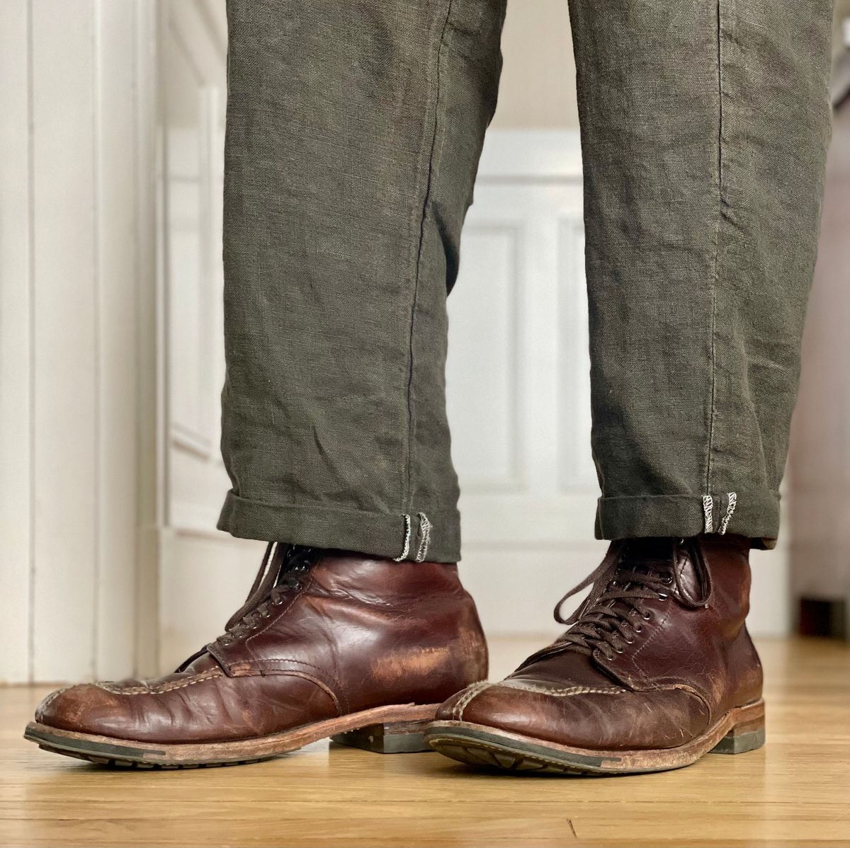 Photo by goodboots_badfeet on March 31, 2026 of the Alden x Brick + Mortar Brigadier Boot in Horween Brown Chromexcel.