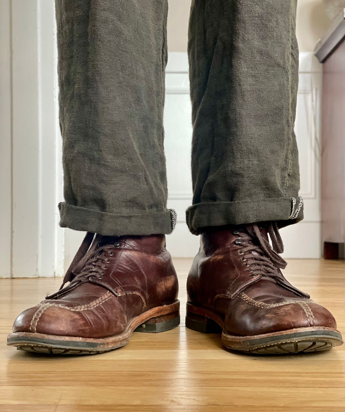 Photo by goodboots_badfeet on March 31, 2026 of the Alden x Brick + Mortar Brigadier Boot in Horween Brown Chromexcel.