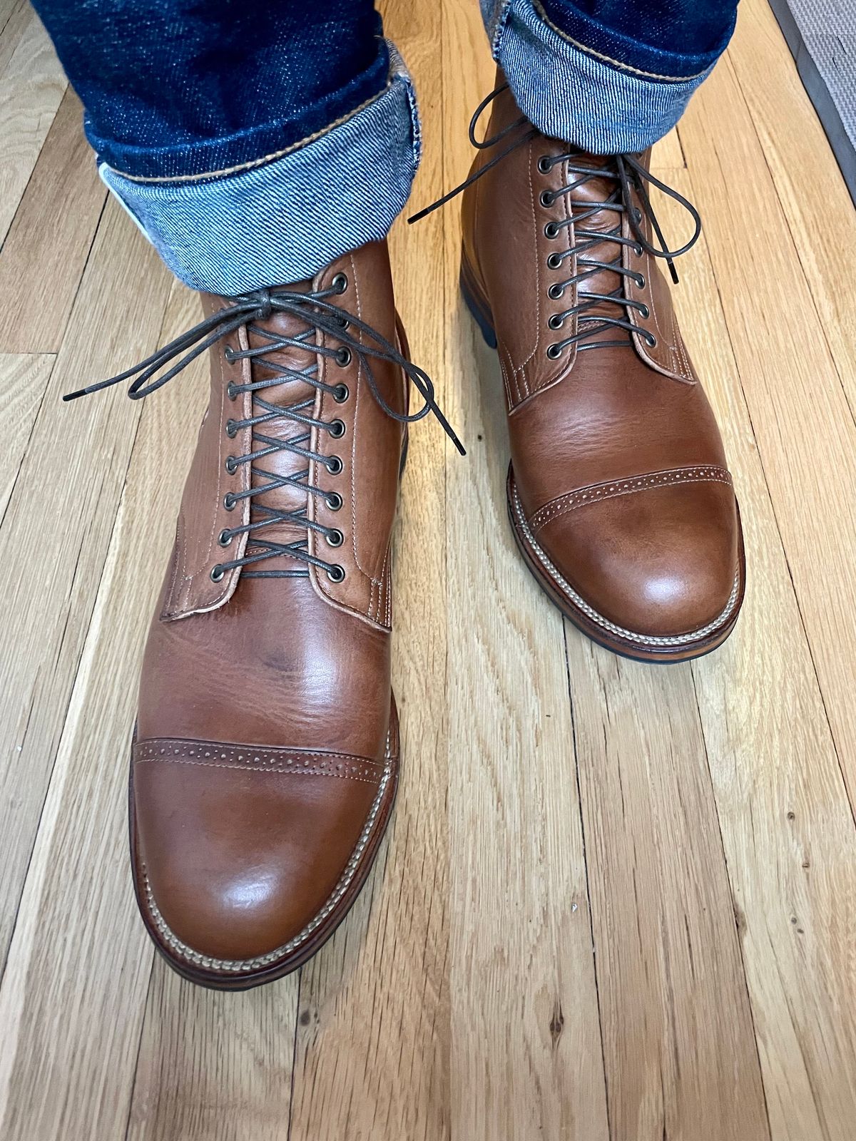 Photo by goodboots_badfeet on January 6, 2023 of the Viberg Service Boot BCT in Horween Coconut Dublin.