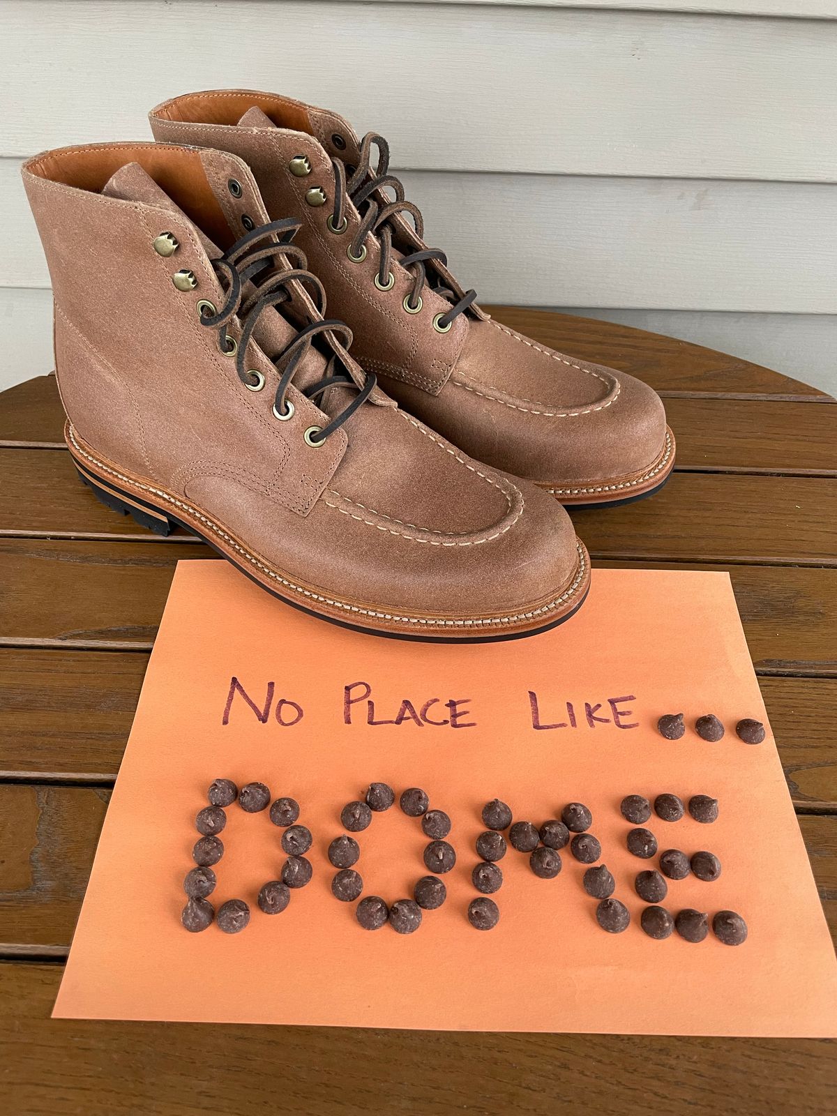 Photo by goodboots_badfeet on November 1, 2022 of the Grant Stone Brass Boot in C.F. Stead Natural Waxy Commander Suede.