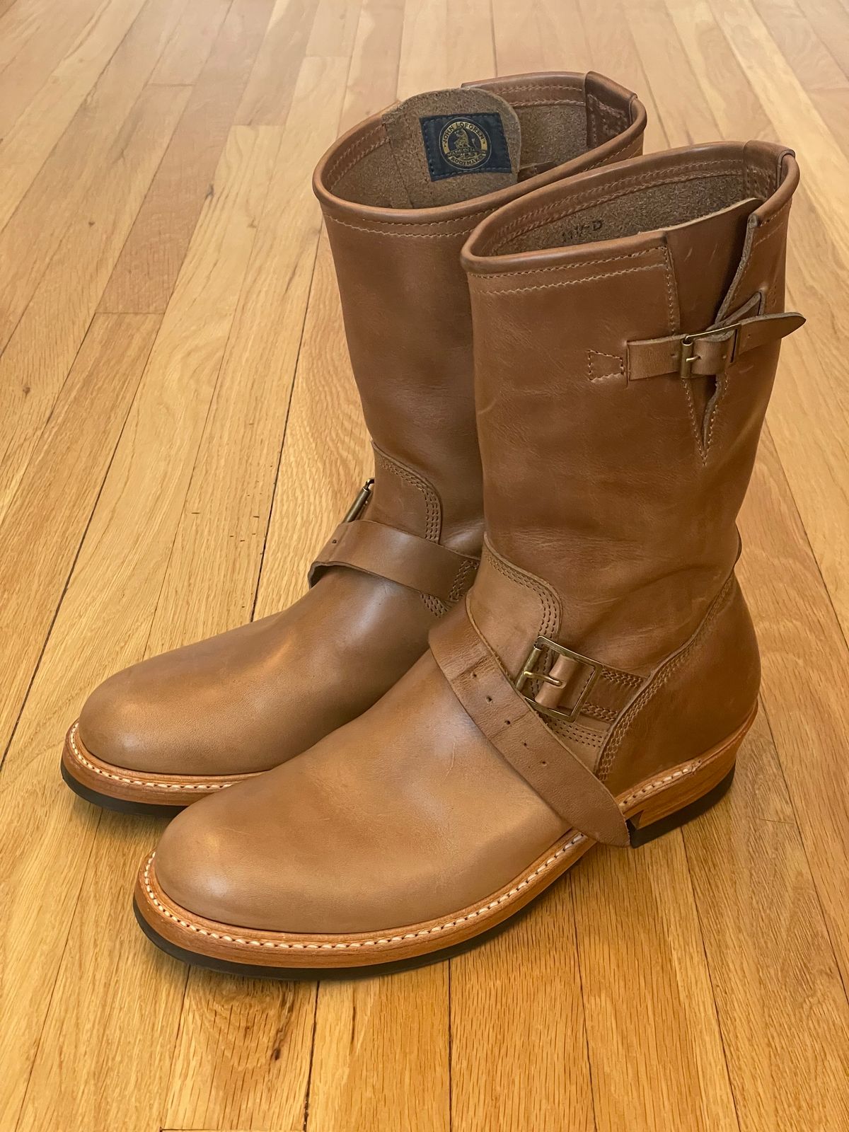 Photo by goodboots_badfeet on November 26, 2023 of the John Lofgren Wabash Engineer Boots in Horween Natural Chromexcel.