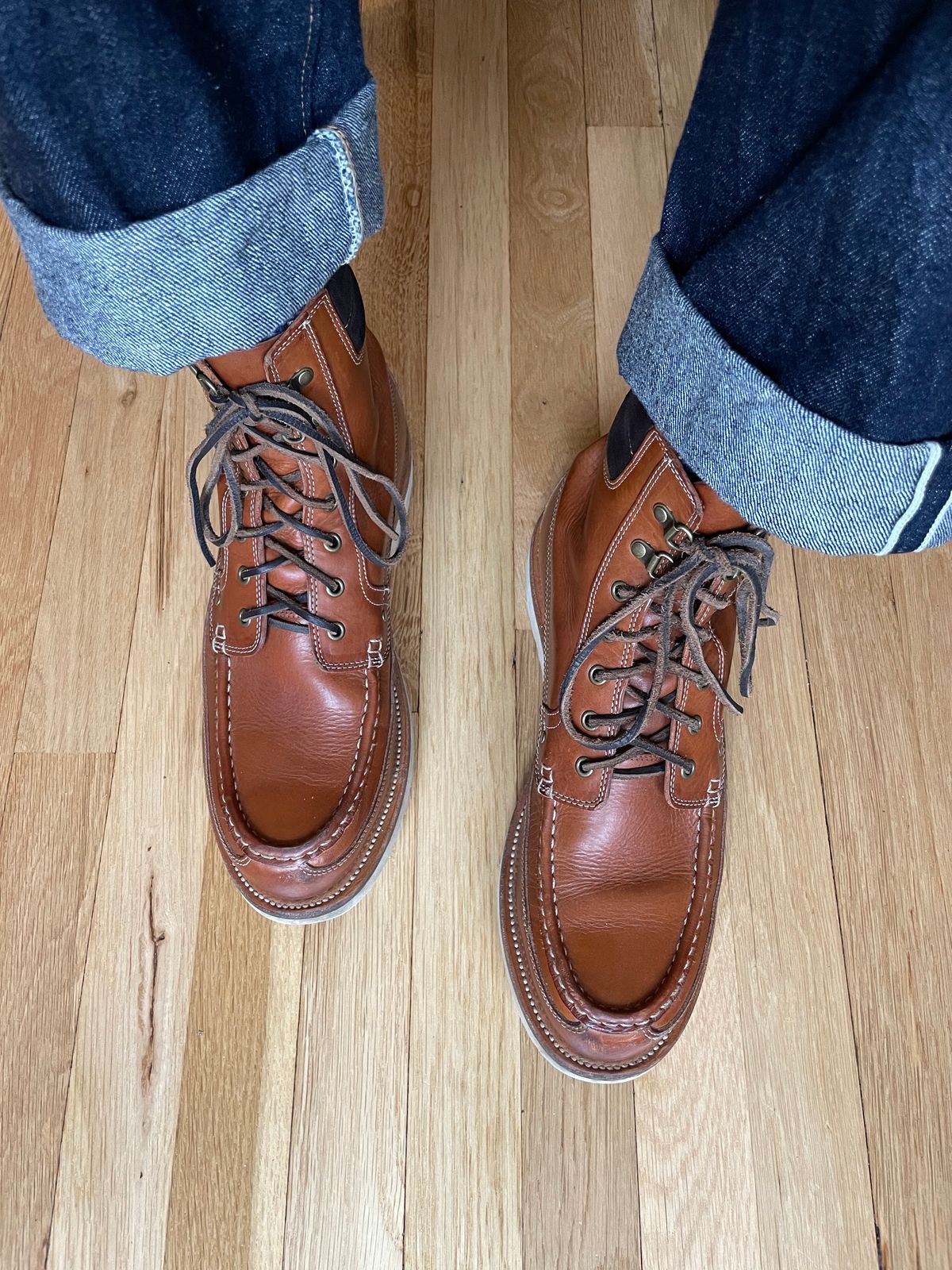 Photo by goodboots_badfeet on November 5, 2023 of the Grant Stone Field Boot in Badalassi Carlo Saddle Tan Minerva.