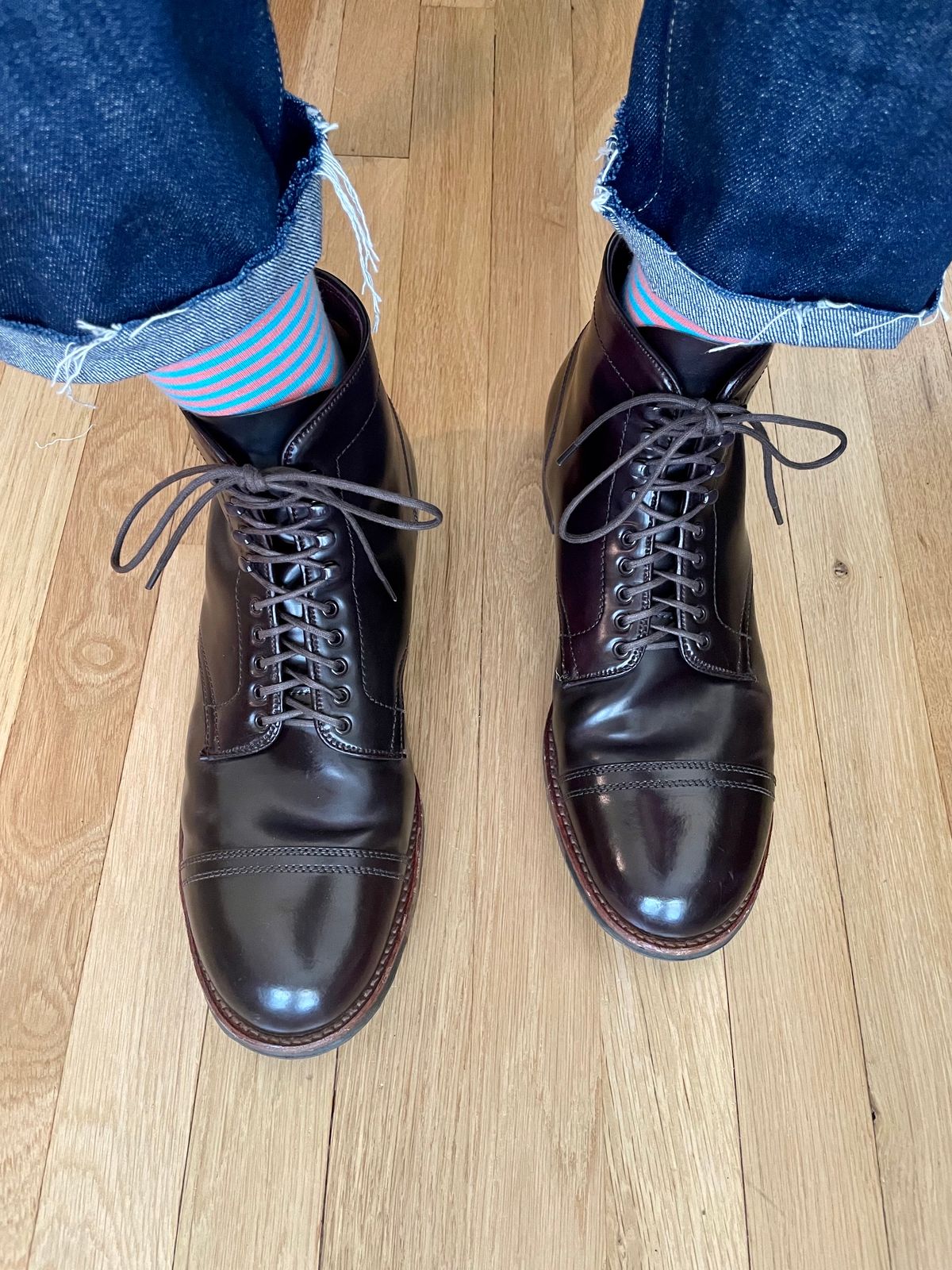 Photo by goodboots_badfeet on June 21, 2023 of the Alden Cap Toe Boot in Horween Color 8 Shell Cordovan.