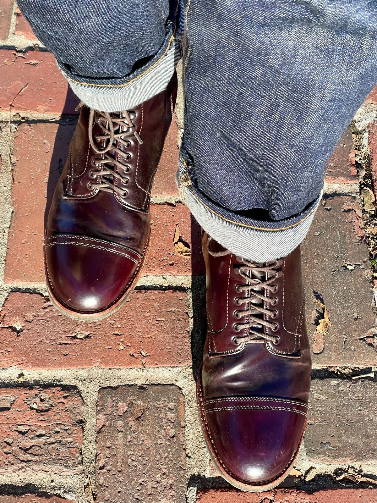 Photo by goodboots_badfeet on December 12, 2023 of the Alden Cap Toe Boot in Horween Color 8 Shell Cordovan.