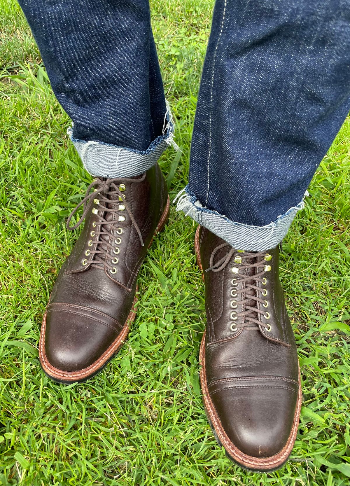 Photo by goodboots_badfeet on July 3, 2023 of the Alden x Stitchdown Stitchup 2.0 in Horween Arabica Lux Calfskin.