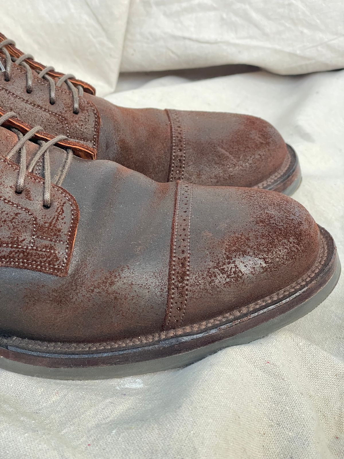 Photo by goodboots_badfeet on November 3, 2024 of the Viberg Service Boot BCT in C.F. Stead Snuff Waxy Commander Suede.