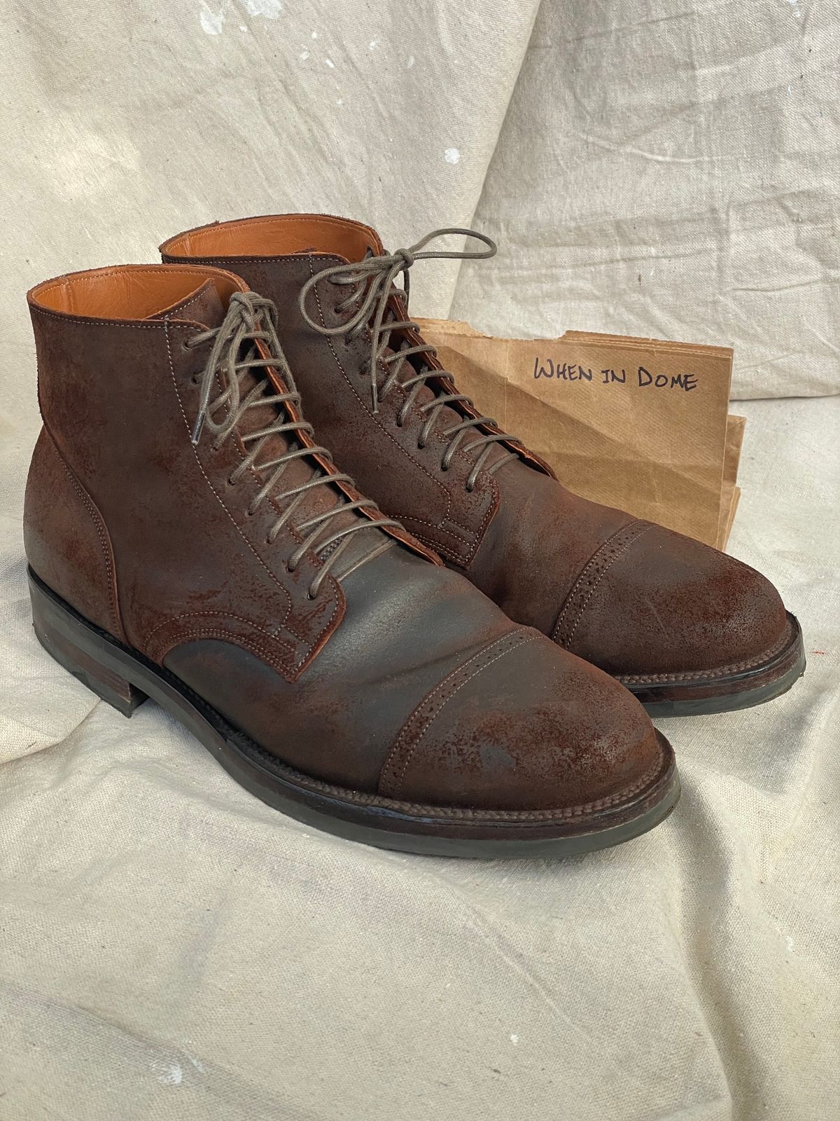 Photo by goodboots_badfeet on November 3, 2024 of the Viberg Service Boot BCT in C.F. Stead Snuff Waxy Commander Suede.