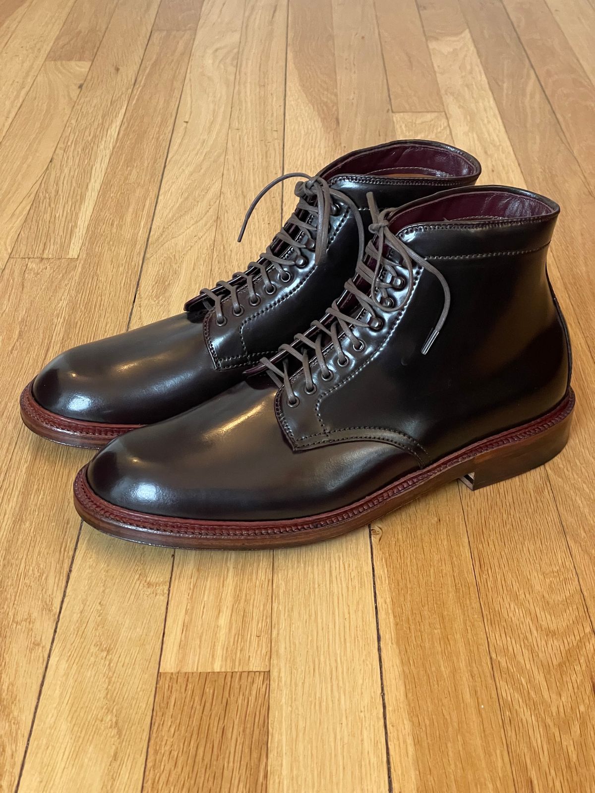 Photo by goodboots_badfeet on February 9, 2024 of the Alden x Leffot Villager Boot in Horween Color 8 Shell Cordovan.