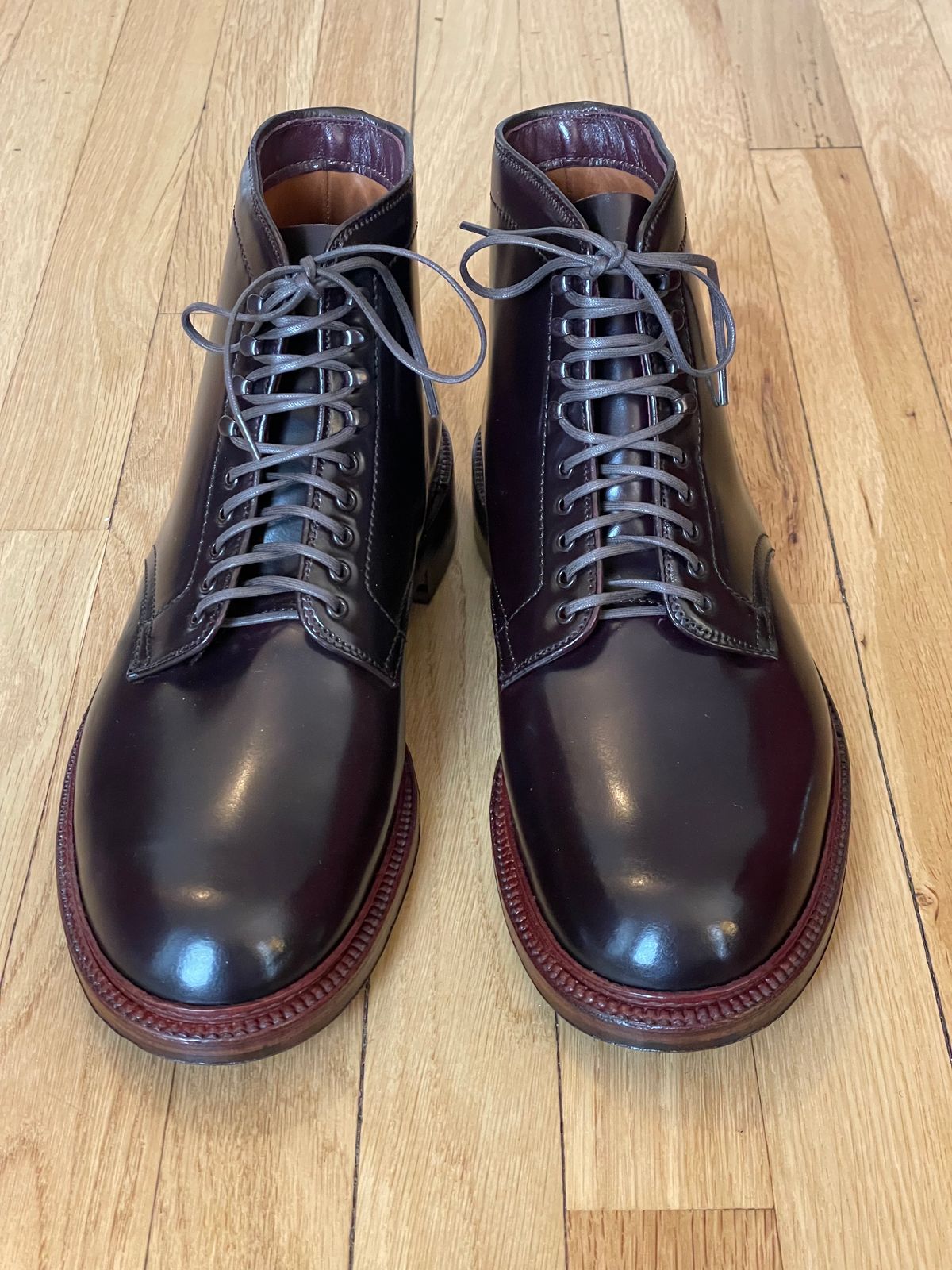 Photo by goodboots_badfeet on February 9, 2024 of the Alden x Leffot Villager Boot in Horween Color 8 Shell Cordovan.