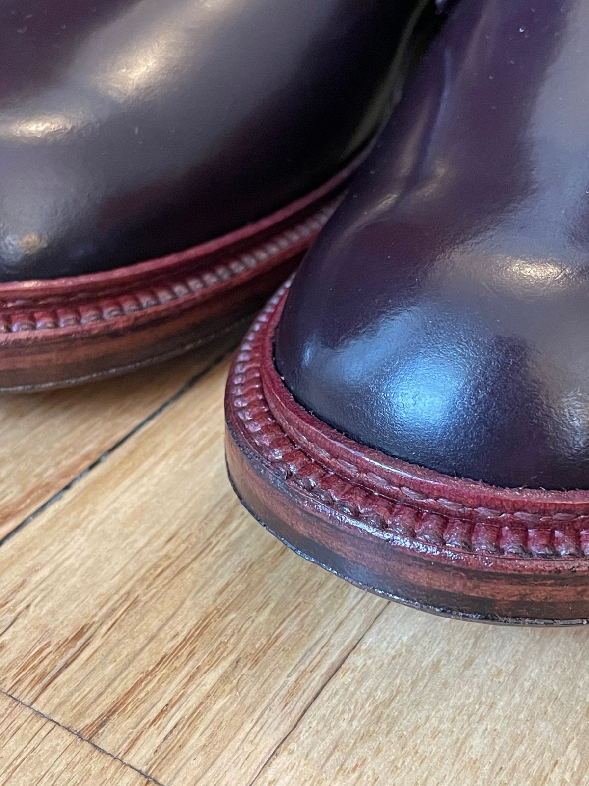 Photo by goodboots_badfeet on February 9, 2024 of the Alden x Leffot Villager Boot in Horween Color 8 Shell Cordovan.