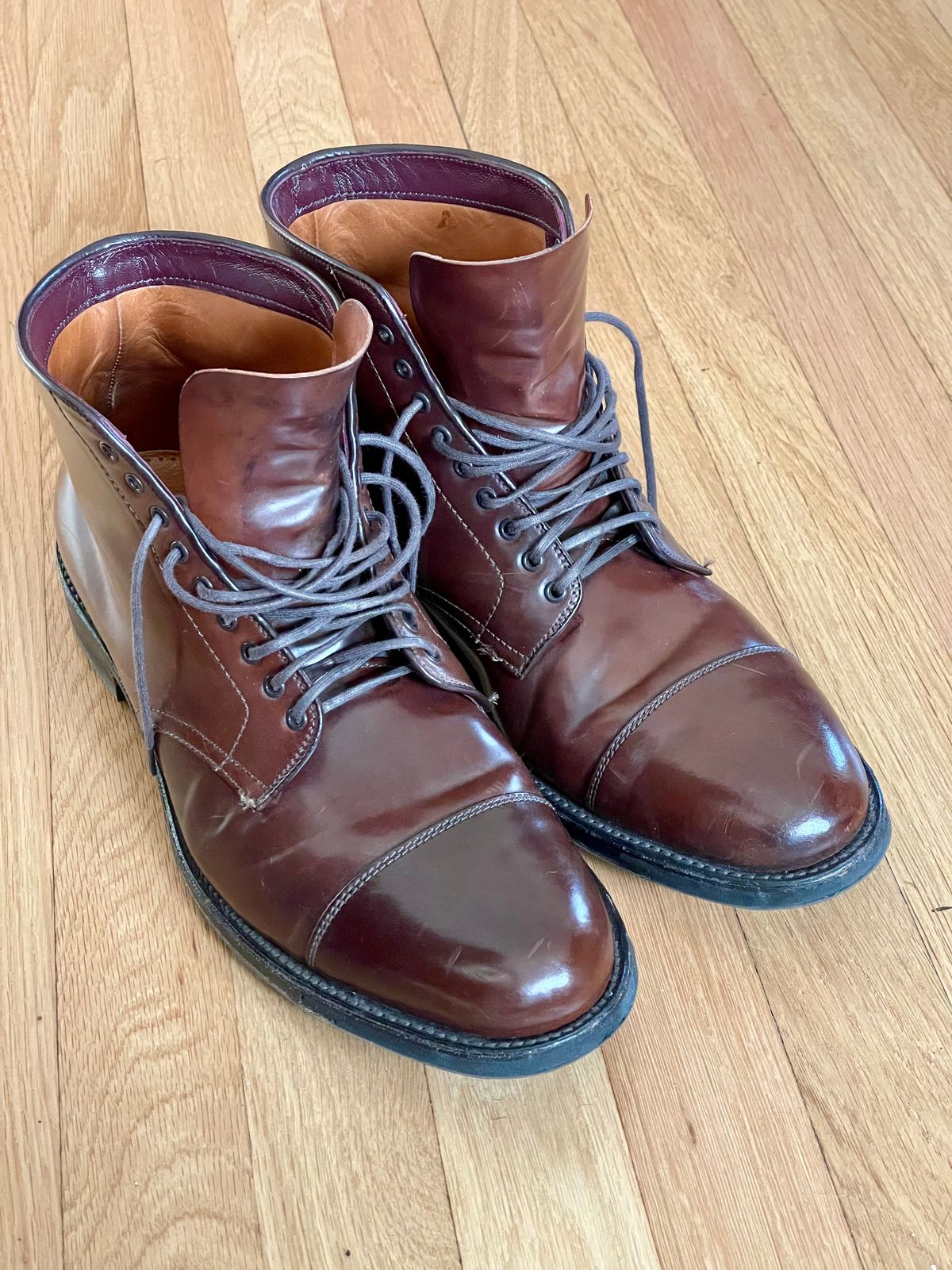 Photo by goodboots_badfeet on August 19, 2025 of the Alden Straight Tip Boot in Horween Color 4 Shell Cordovan.