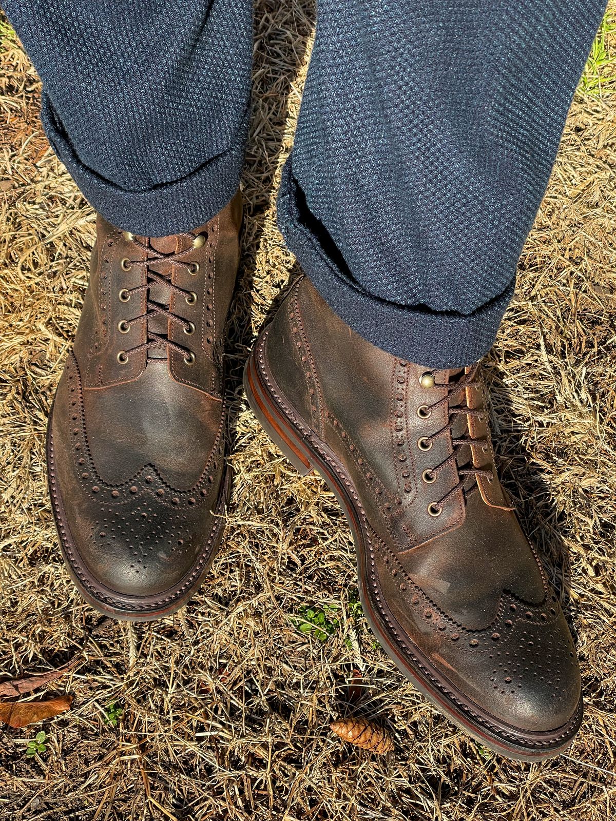 Photo by goodboots_badfeet on December 13, 2023 of the Crockett & Jones Islay in Dark Brown Roughout Suede.