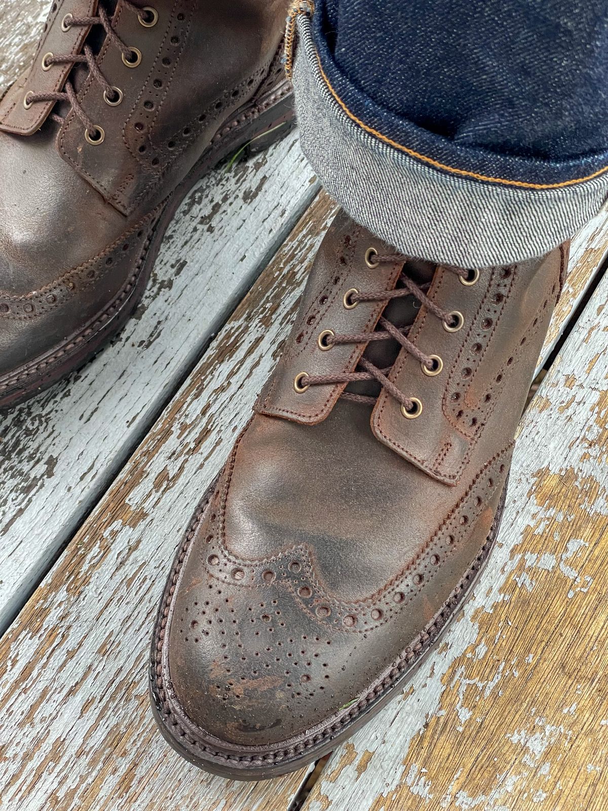 Photo by goodboots_badfeet on December 29, 2023 of the Crockett & Jones Islay in Dark Brown Roughout Suede.
