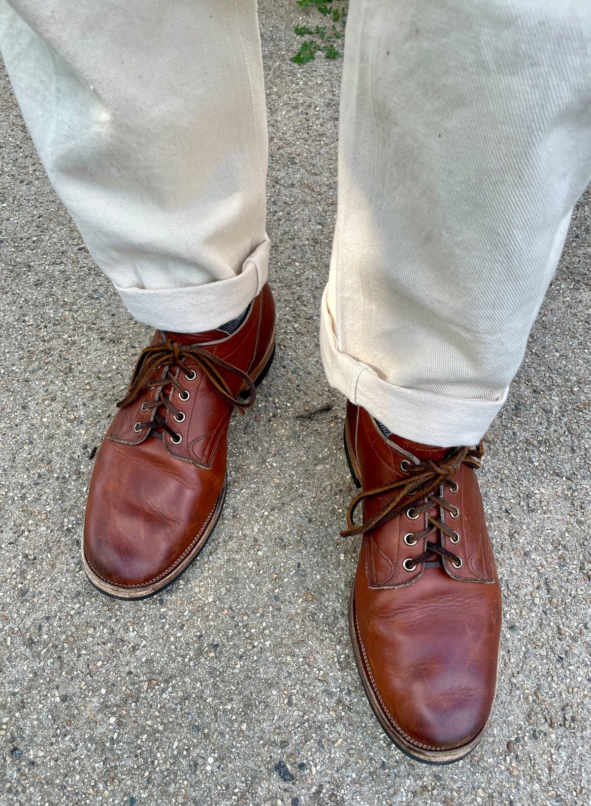 Photo by goodboots_badfeet on July 26, 2024 of the Viberg 145 Oxford in Horween Saddle Tan Chromepak.