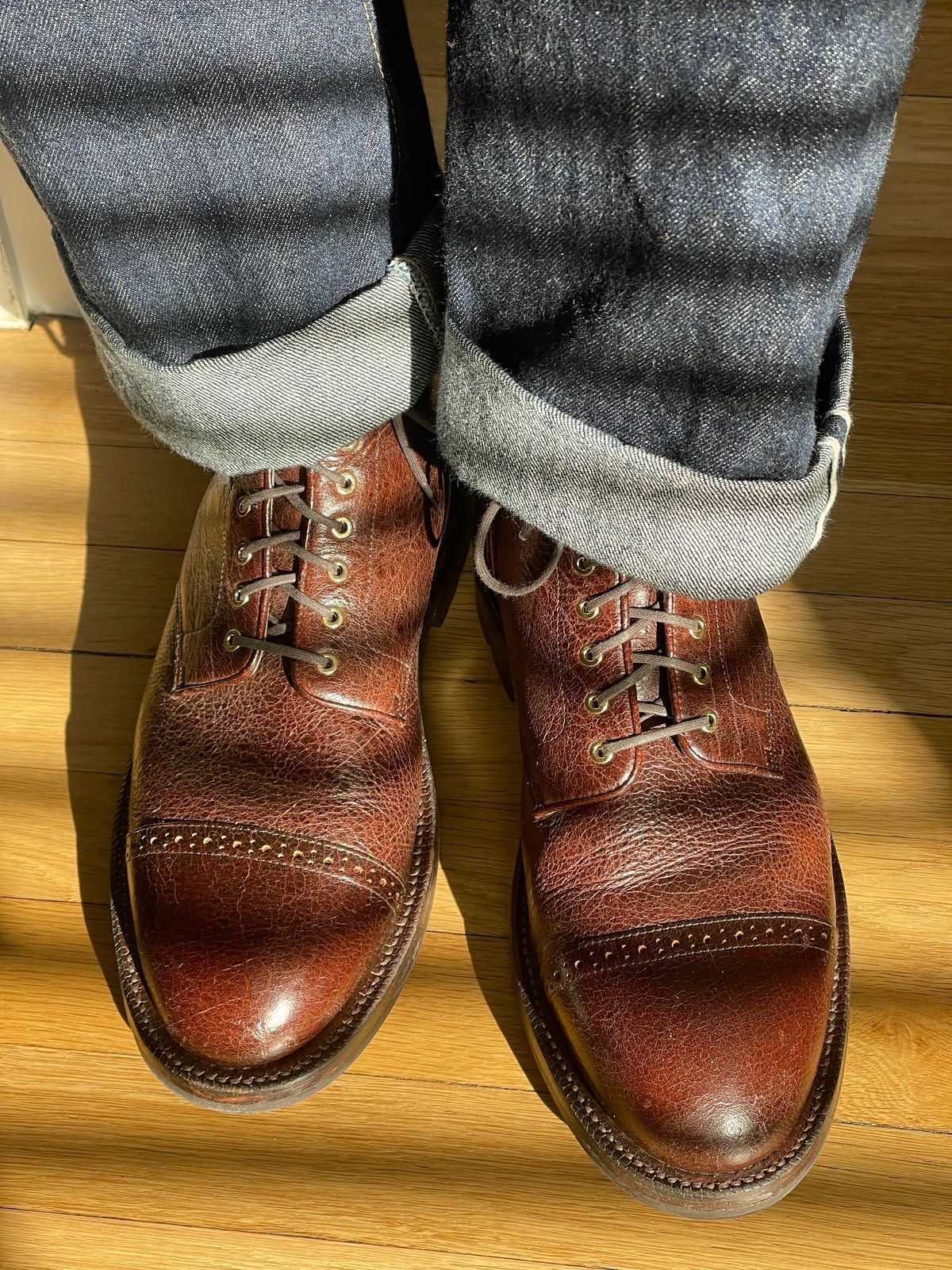 Photo by goodboots_badfeet on January 17, 2024 of the Grant Stone Garrison Boot in C.F. Stead Crimson Classic Kudu.