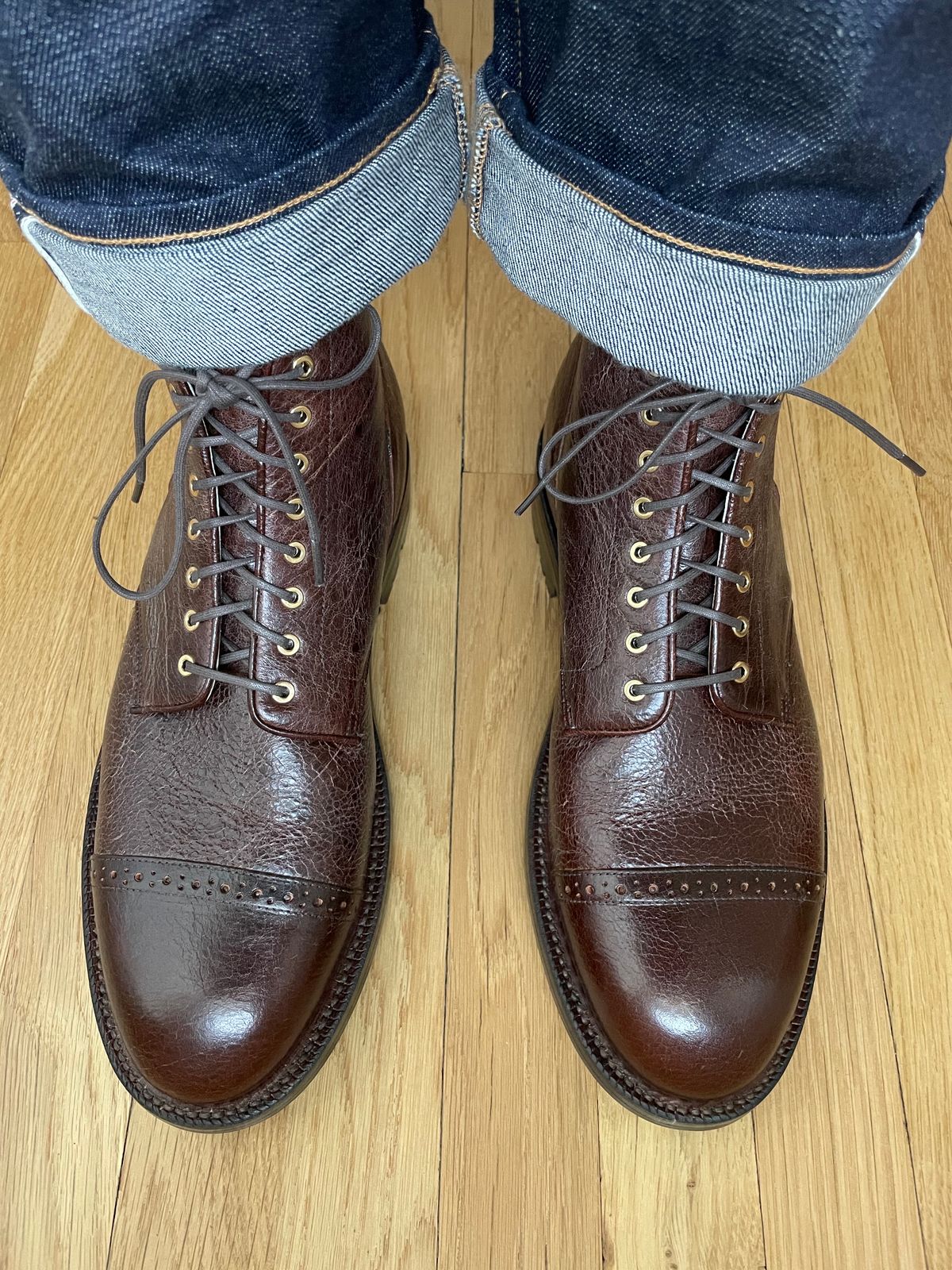 Photo by goodboots_badfeet on November 17, 2023 of the Grant Stone Garrison Boot in C.F. Stead Crimson Classic Kudu.