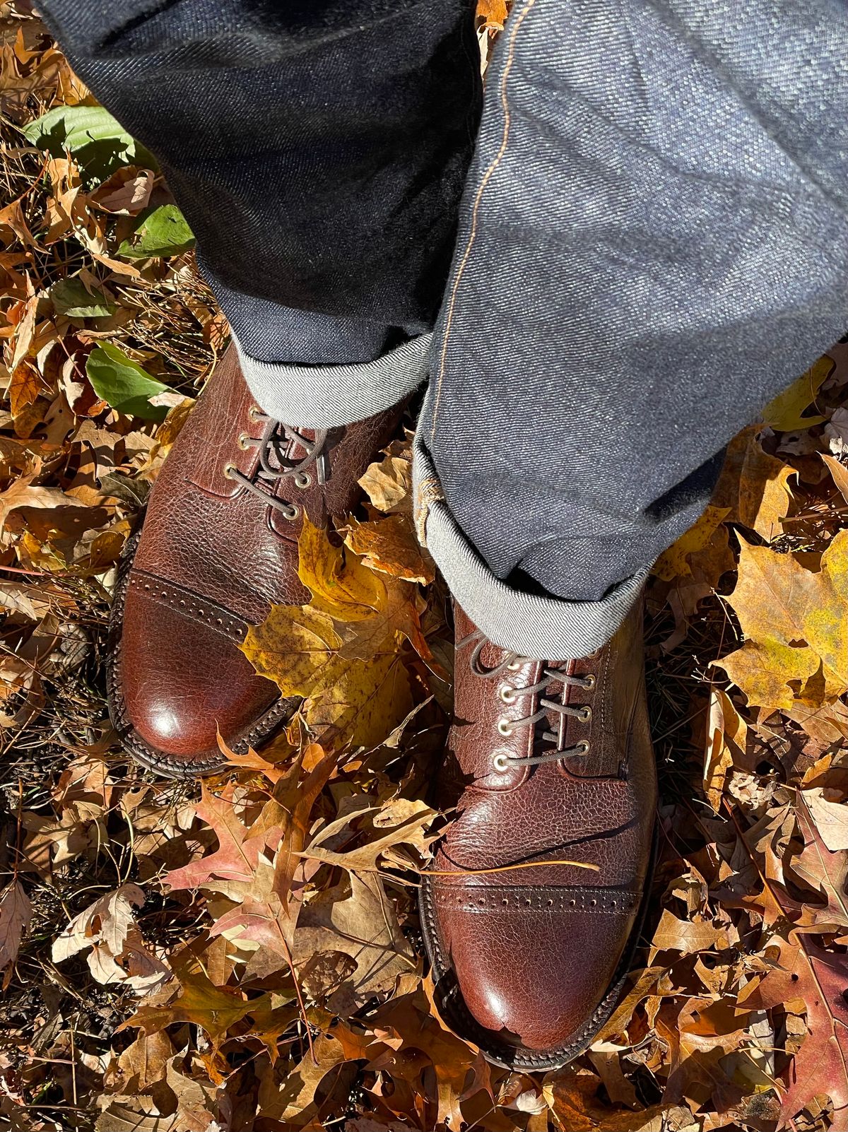 Photo by goodboots_badfeet on November 19, 2023 of the Grant Stone Garrison Boot in C.F. Stead Crimson Classic Kudu.