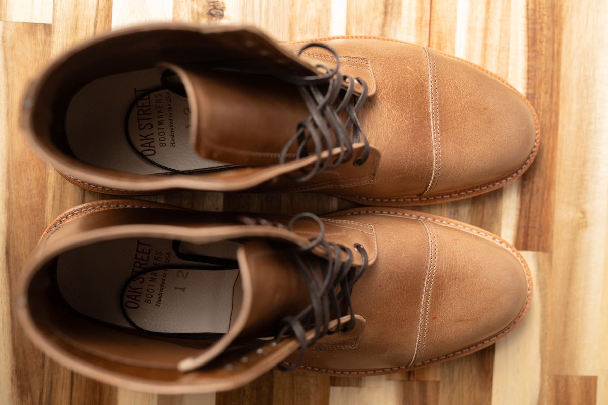 Photo by SparseConsolidation on October 10, 2023 of the Oak Street Bootmakers Lakeshore Boot in Horween Natural Chromexcel.