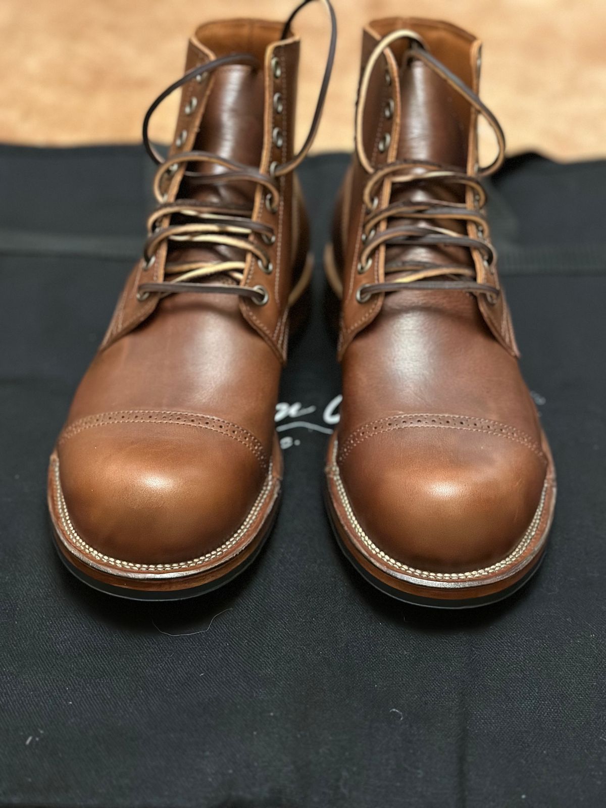 Photo by tailoredgoat on October 5, 2022 of the Viberg Service Boot BCT in C.F. Stead Whisky Regency Calf.