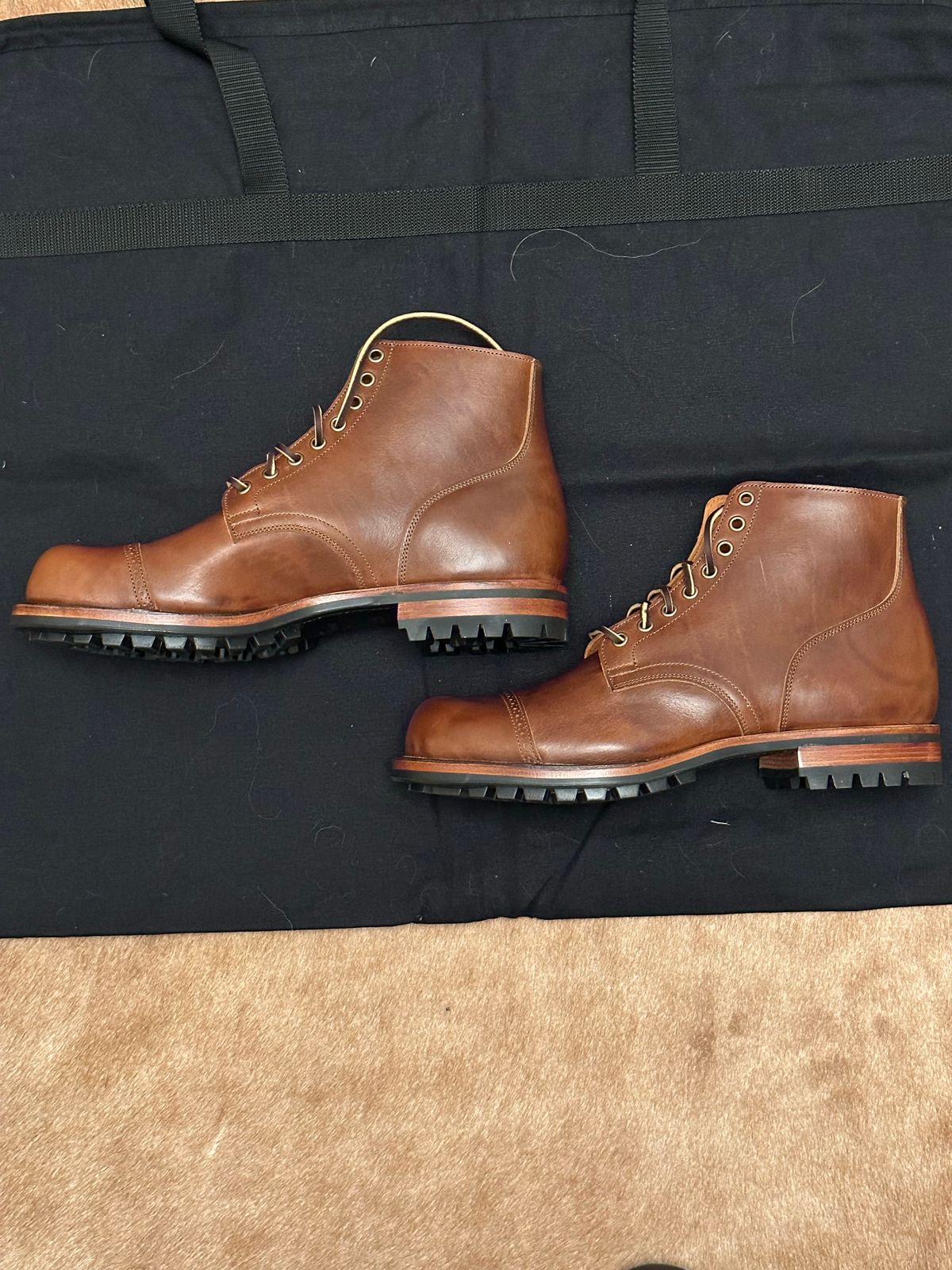 Photo by tailoredgoat on October 5, 2022 of the Viberg Service Boot BCT in C.F. Stead Whisky Regency Calf.