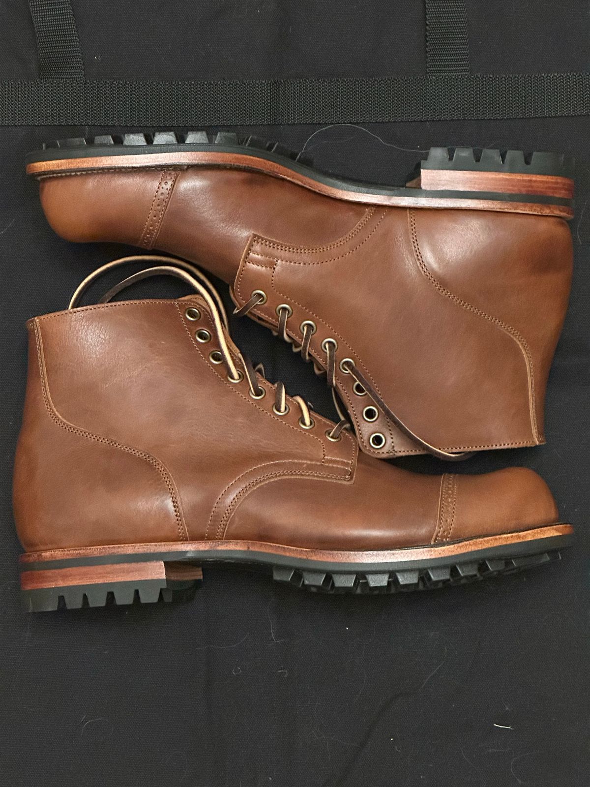 Photo by tailoredgoat on October 5, 2022 of the Viberg Service Boot BCT in C.F. Stead Whisky Regency Calf.