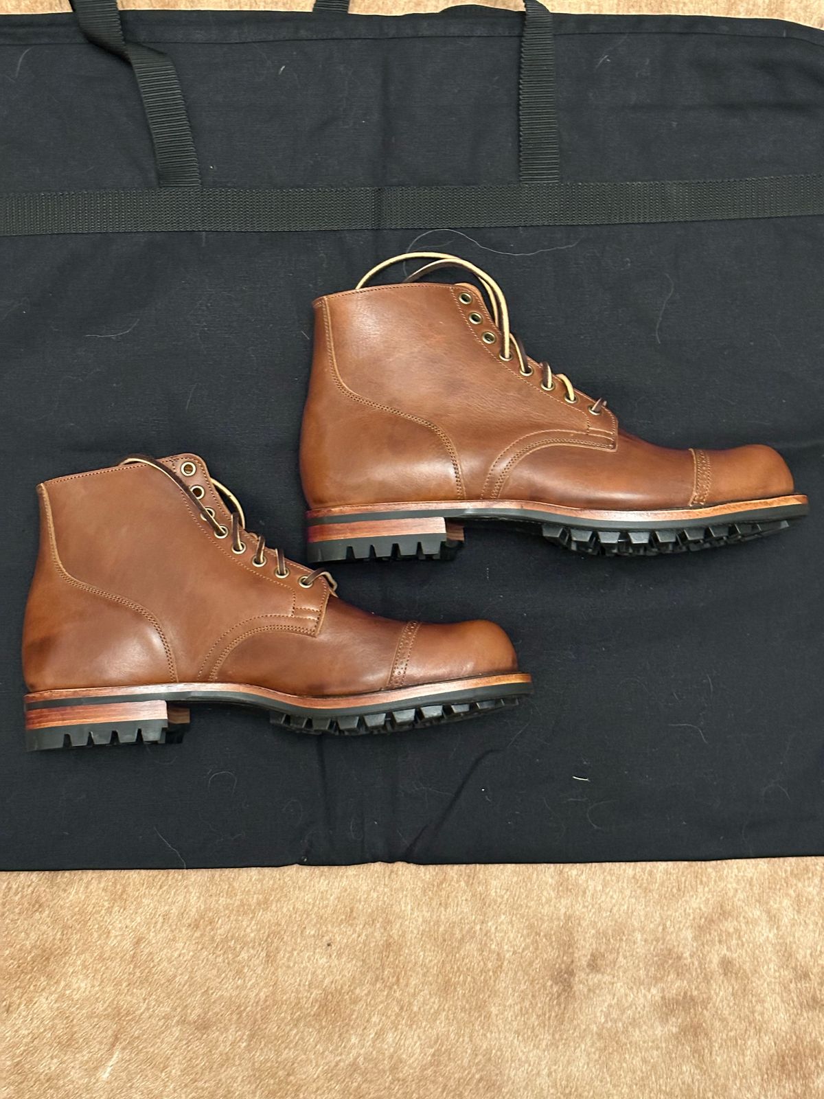 Photo by tailoredgoat on October 5, 2022 of the Viberg Service Boot BCT in C.F. Stead Whisky Regency Calf.