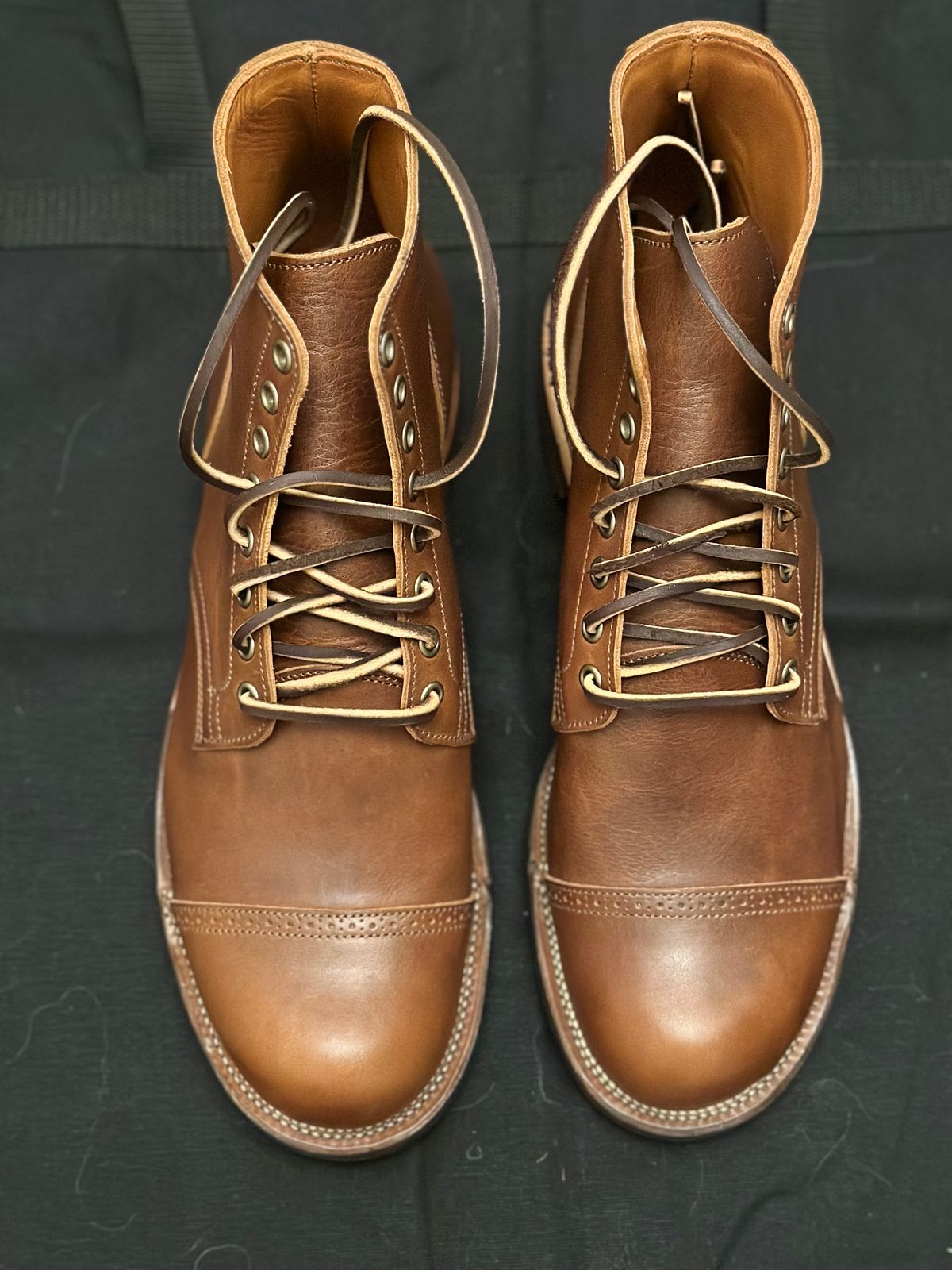 Photo by tailoredgoat on October 5, 2022 of the Viberg Service Boot BCT in C.F. Stead Whisky Regency Calf.