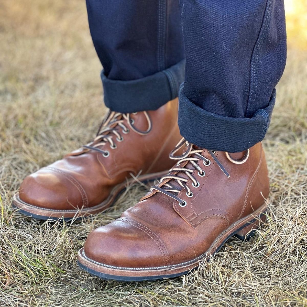 Photo by tailoredgoat on November 5, 2022 of the Viberg Service Boot BCT in C.F. Stead Whisky Regency Calf.