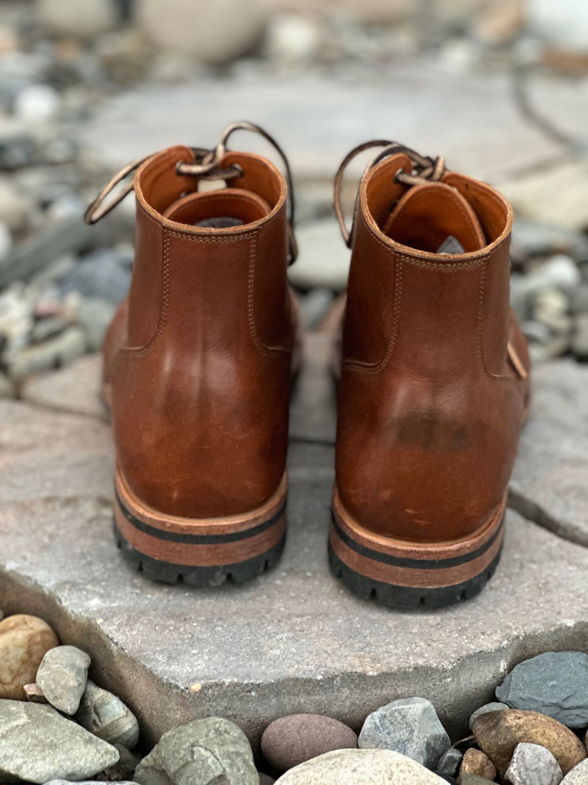 Photo by tailoredgoat on December 3, 2022 of the Viberg Service Boot BCT in C.F. Stead Whisky Regency Calf.