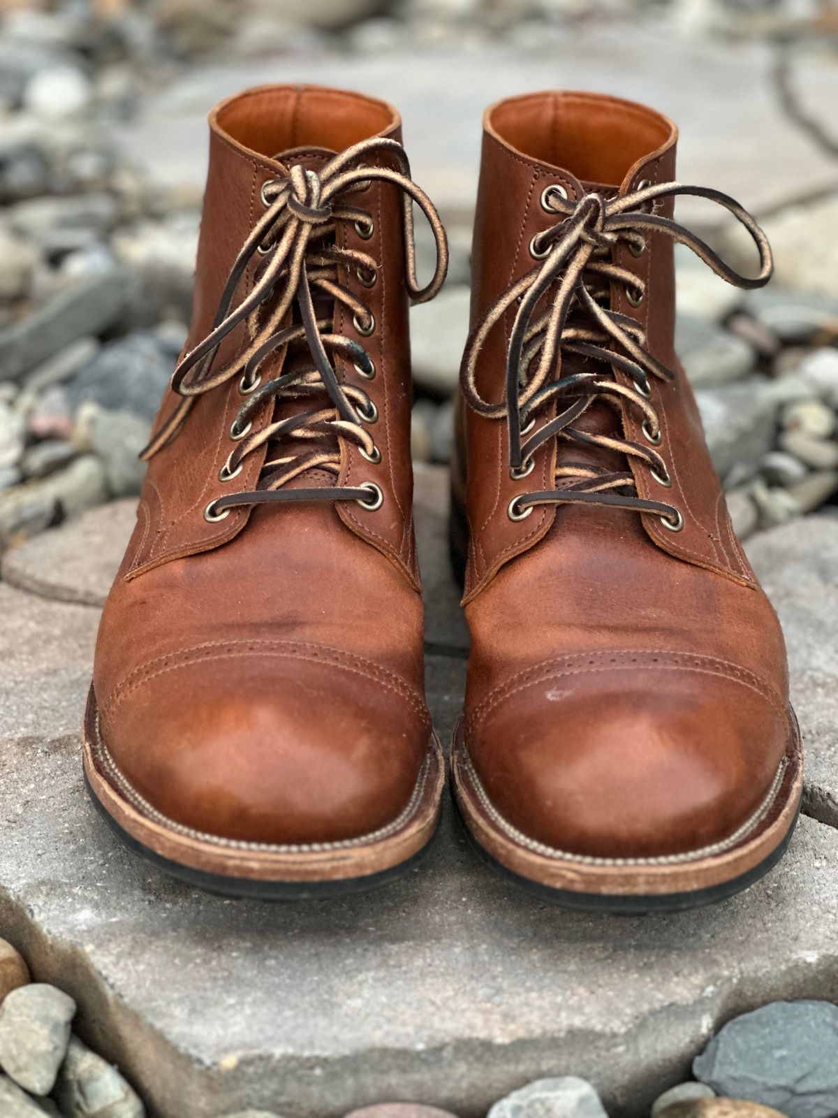 Photo by tailoredgoat on December 3, 2022 of the Viberg Service Boot BCT in C.F. Stead Whisky Regency Calf.