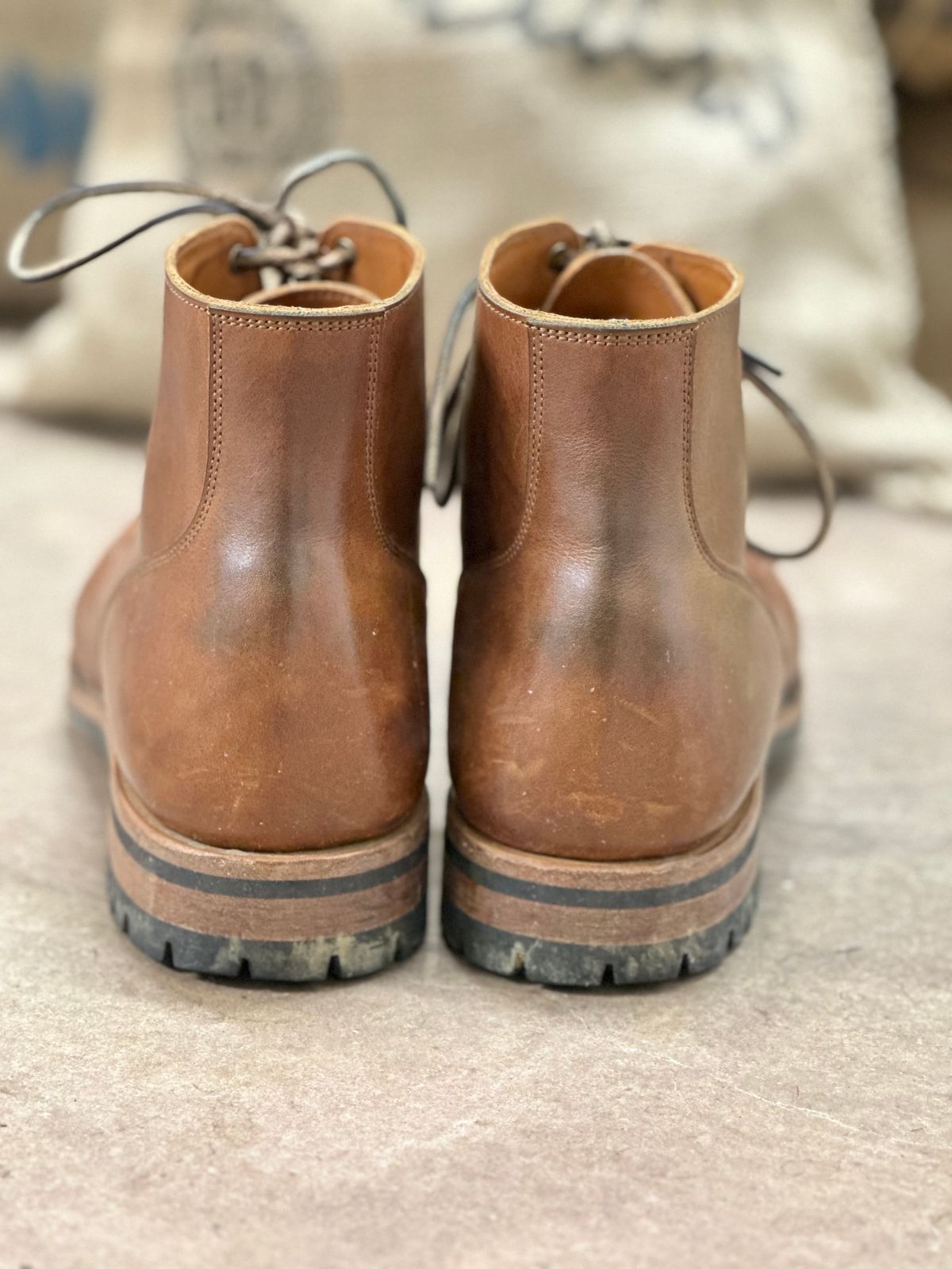Photo by tailoredgoat on February 6, 2023 of the Viberg Service Boot BCT in C.F. Stead Whisky Regency Calf.