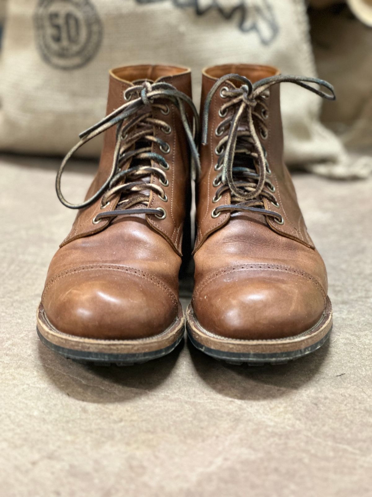 Photo by tailoredgoat on February 6, 2023 of the Viberg Service Boot BCT in C.F. Stead Whisky Regency Calf.