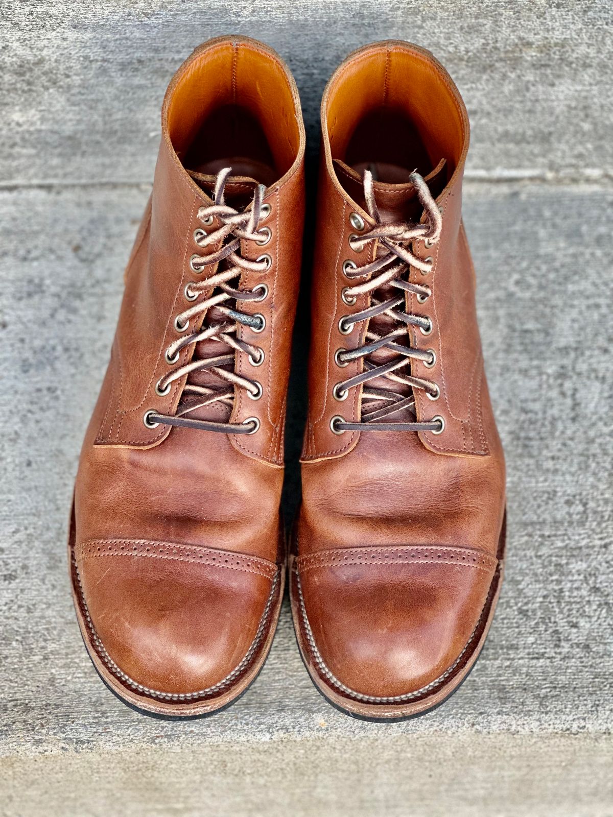 Photo by tailoredgoat on April 2, 2023 of the Viberg Service Boot BCT in C.F. Stead Whisky Regency Calf.