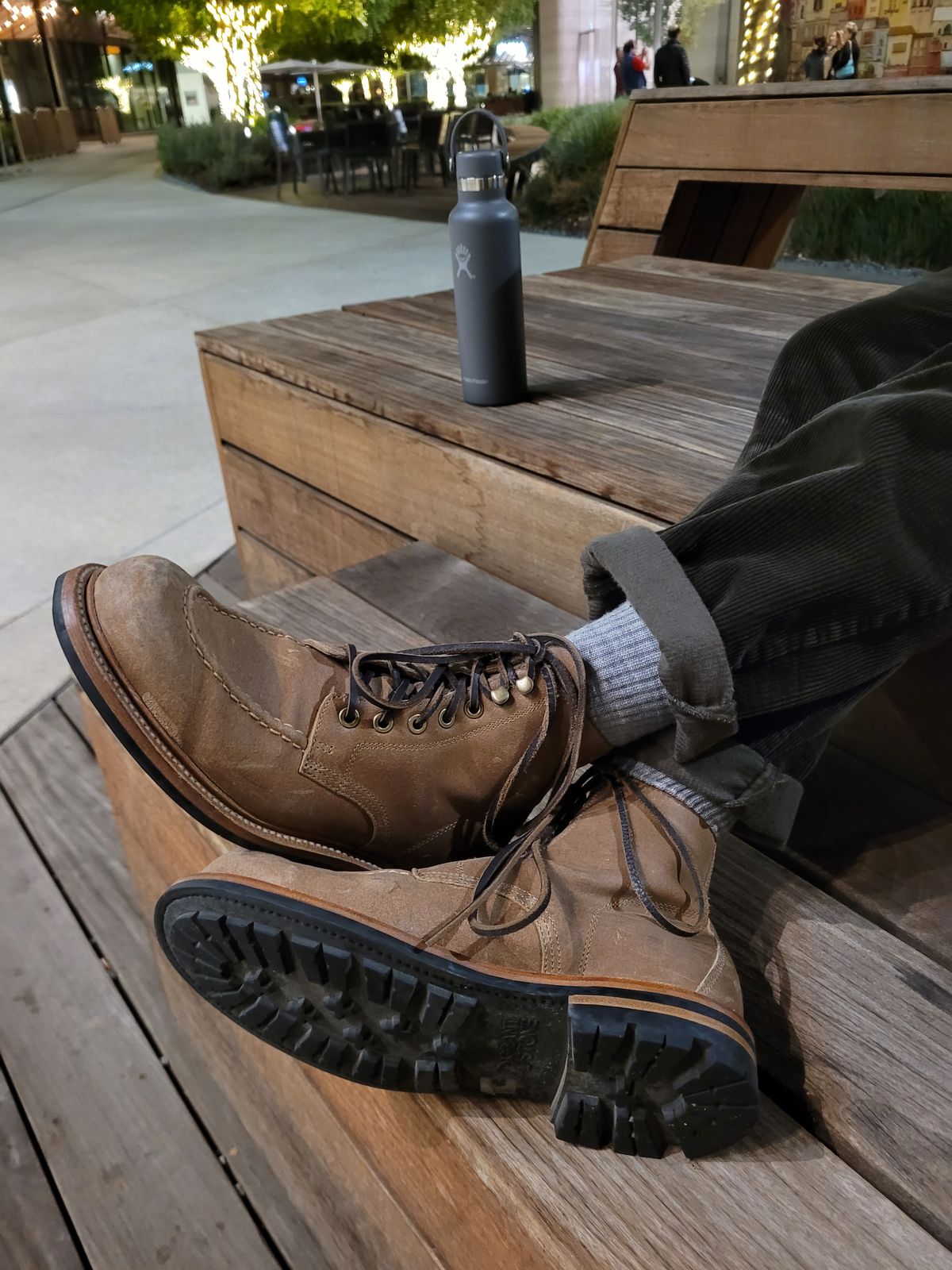 Photo by ttruong3 on October 14, 2023 of the Grant Stone Brass Boot in C.F. Stead Natural Waxy Commander Suede.