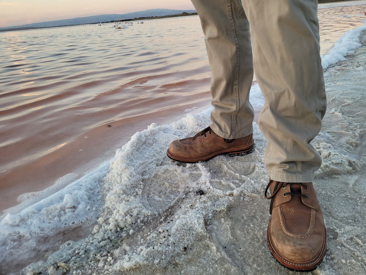 Photo by ttruong3 on October 21, 2023 of the Grant Stone Brass Boot in C.F. Stead Natural Waxy Commander Suede.