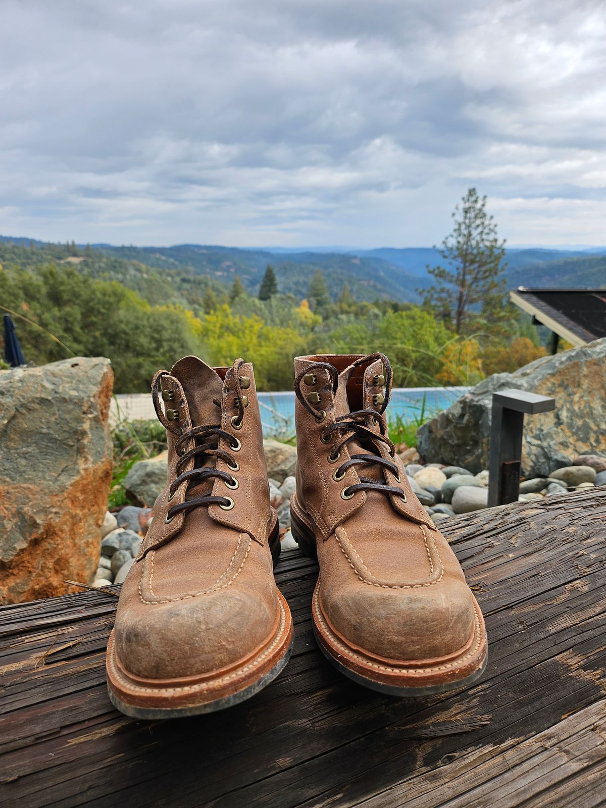 Photo by ttruong3 on November 5, 2023 of the Grant Stone Brass Boot in C.F. Stead Natural Waxy Commander Suede.