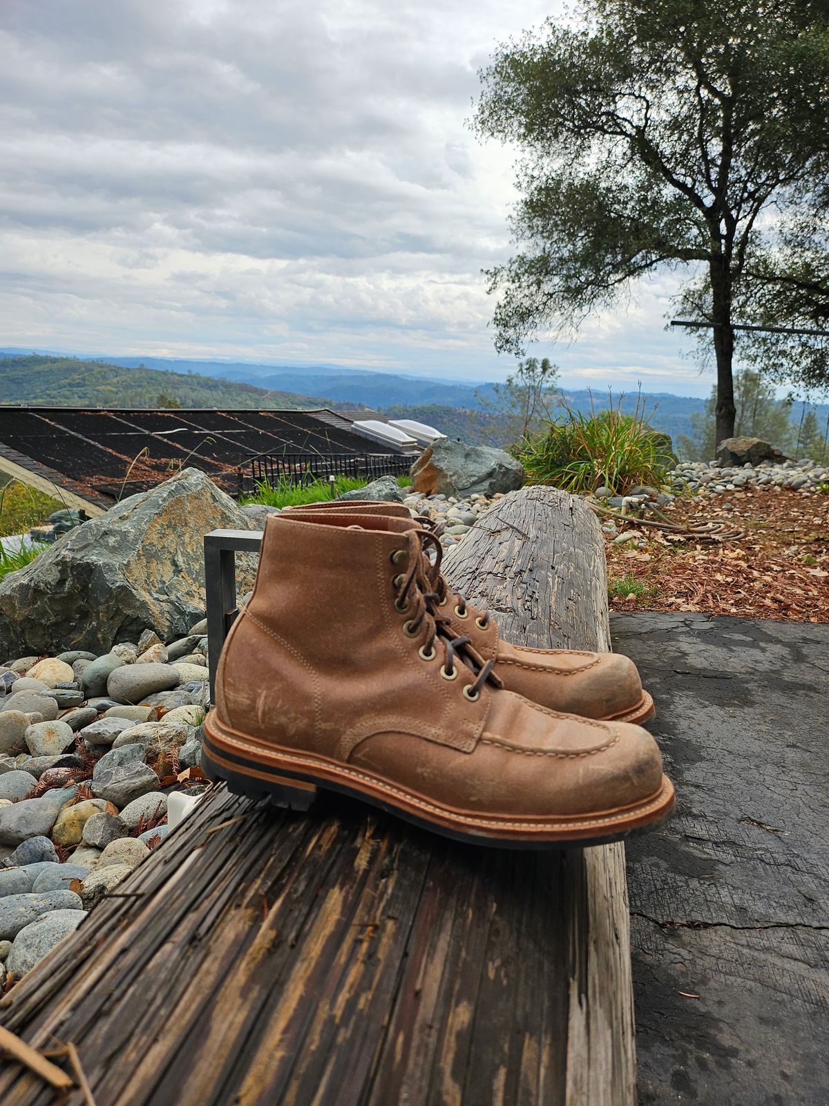 Photo by ttruong3 on November 5, 2023 of the Grant Stone Brass Boot in C.F. Stead Natural Waxy Commander Suede.