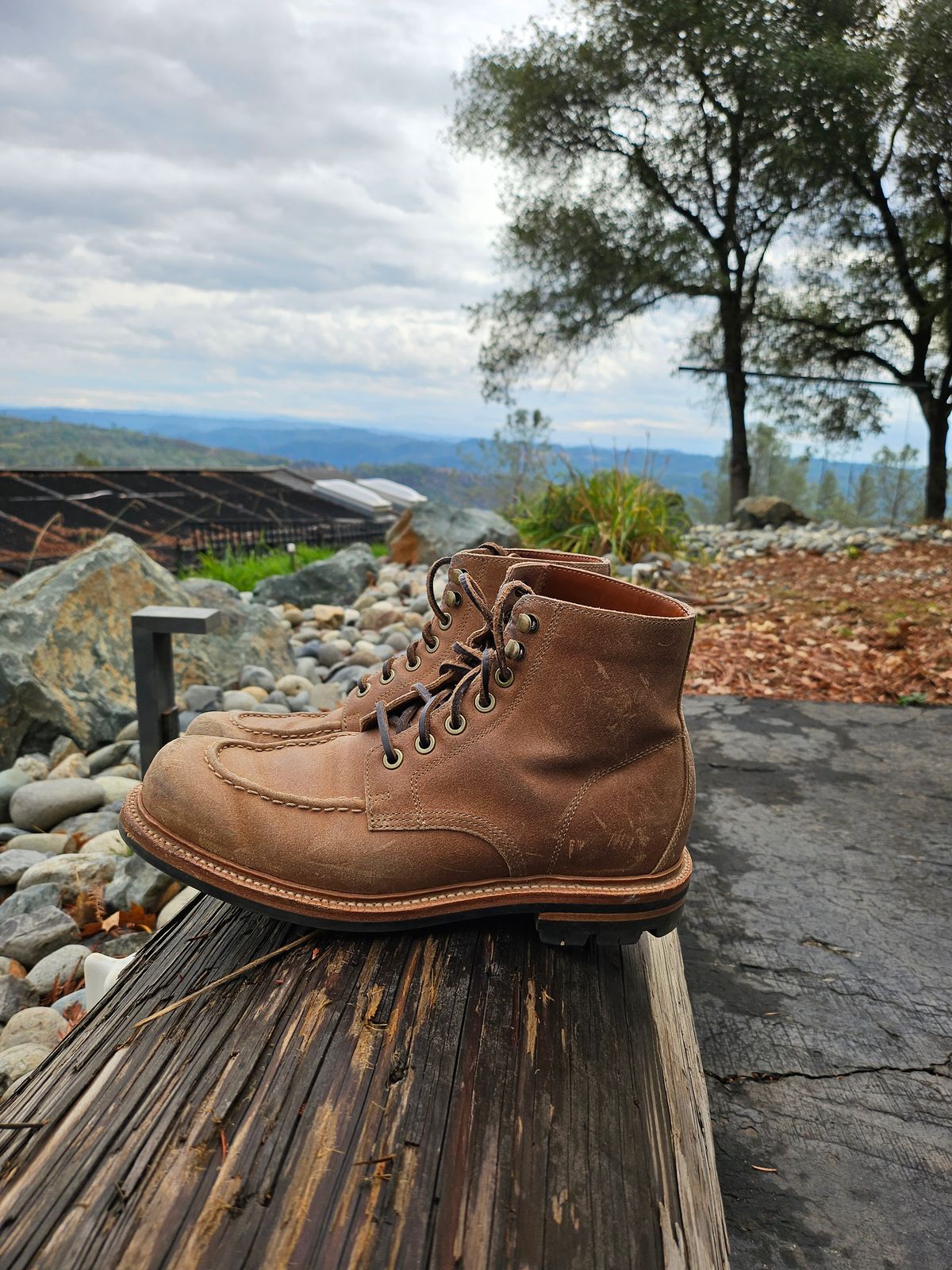 Photo by ttruong3 on November 5, 2023 of the Grant Stone Brass Boot in C.F. Stead Natural Waxy Commander Suede.
